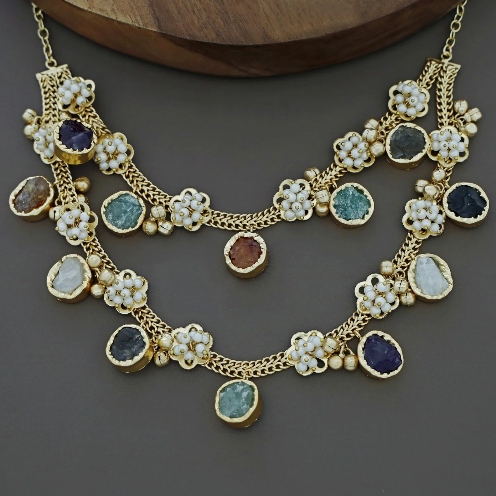 2 Layer Chiara Raw Stone Ghungroo Neckpiece - Image 2