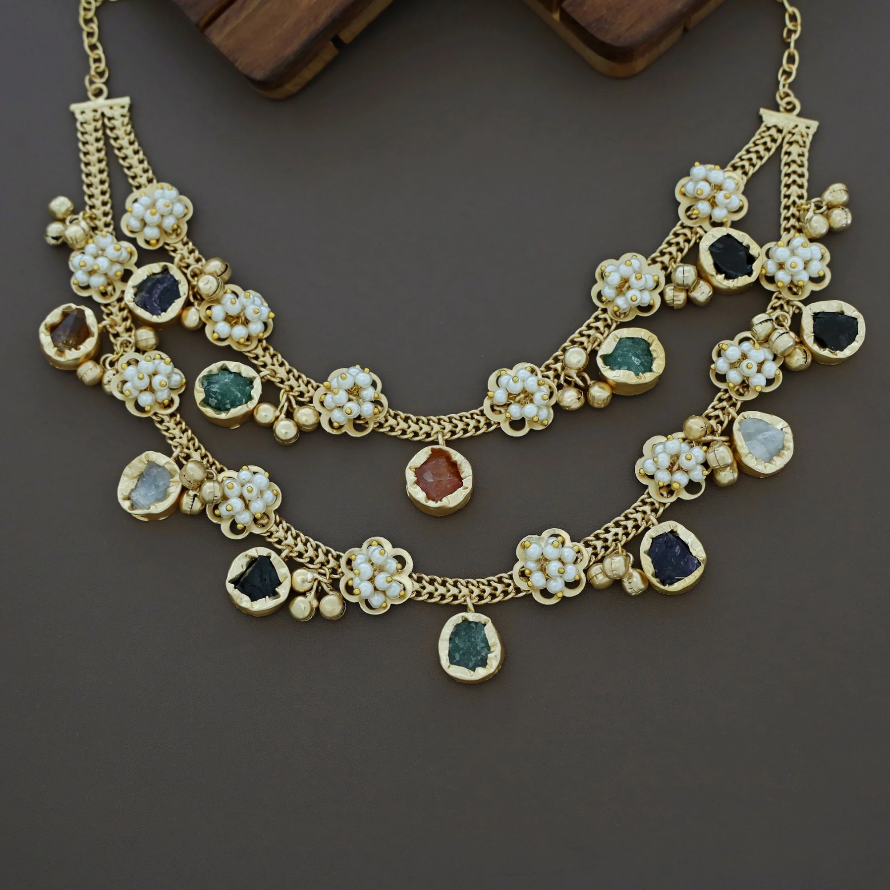 2 Layer Chiara Raw Stone Ghungroo Neckpiece - Image 3
