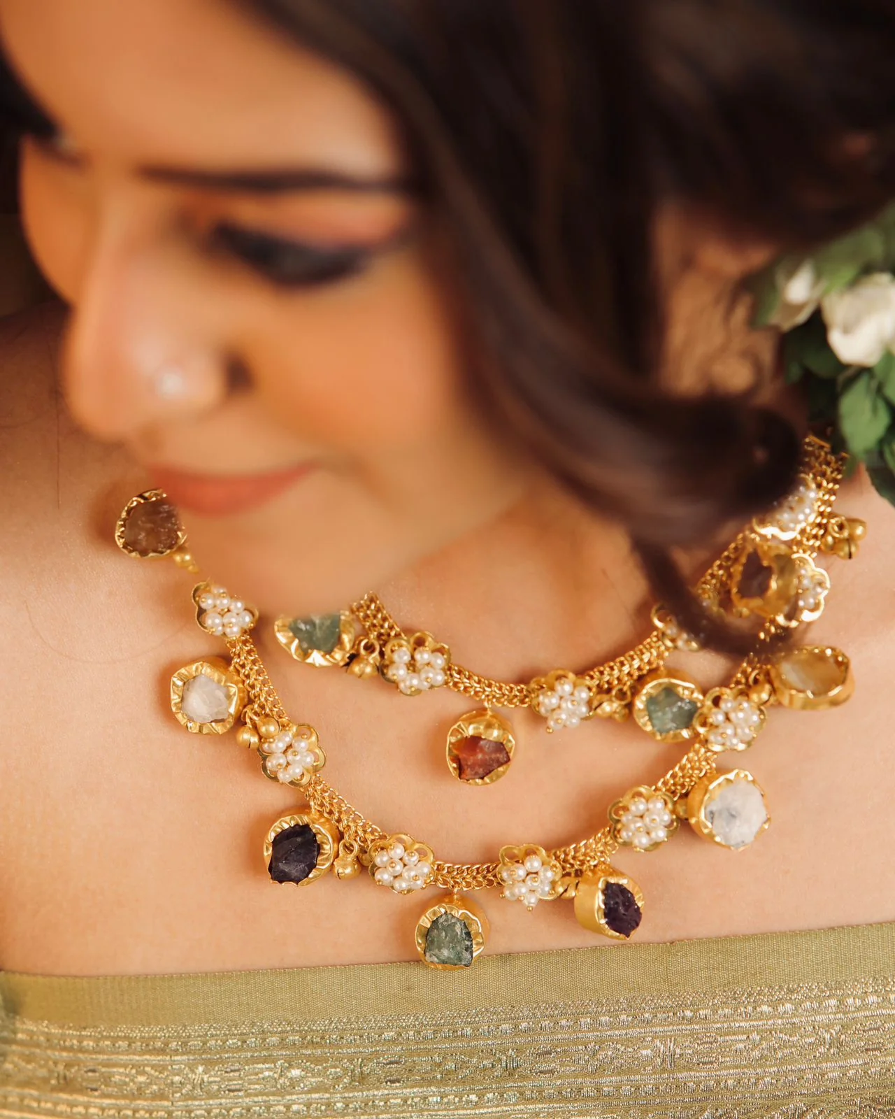 2 Layer Chiara Raw Stone Ghungroo Neckpiece - Image 4