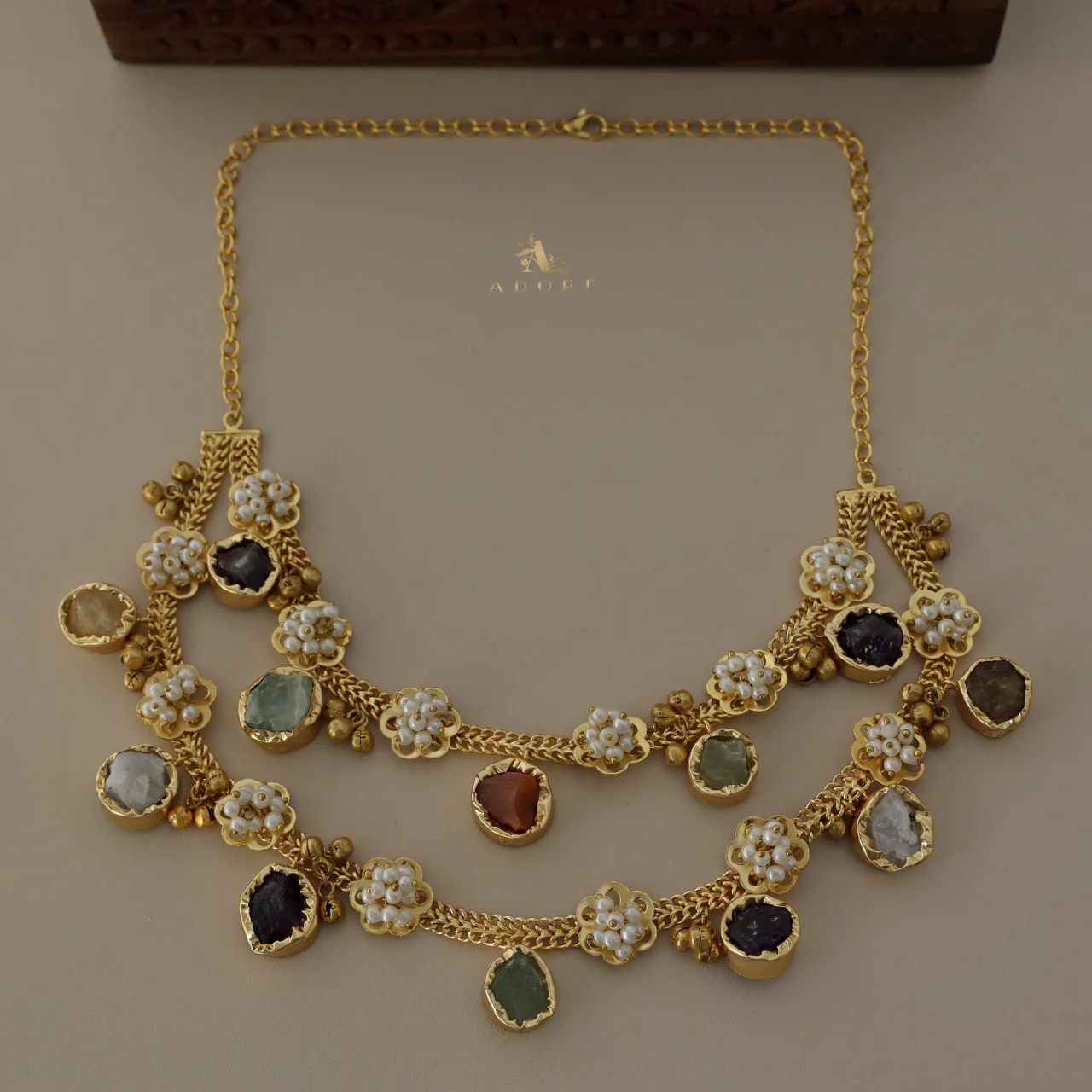 2 Layer Chiara Raw Stone Ghungroo Neckpiece - Image 5