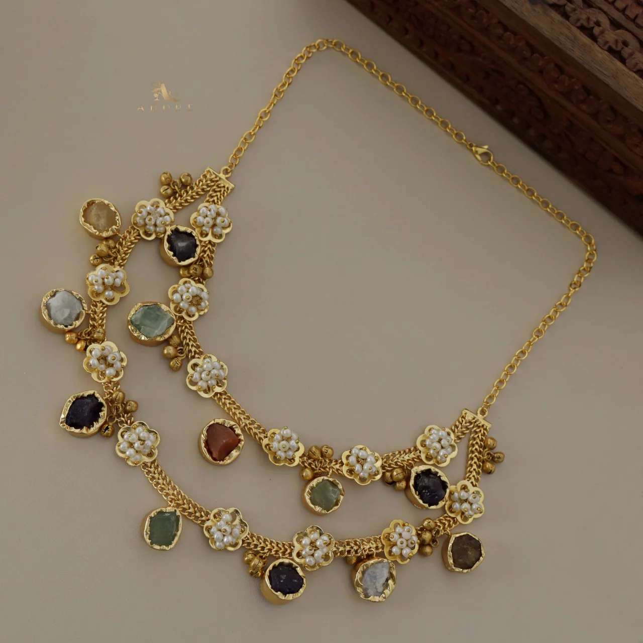 2 Layer Chiara Raw Stone Ghungroo Neckpiece - Image 6