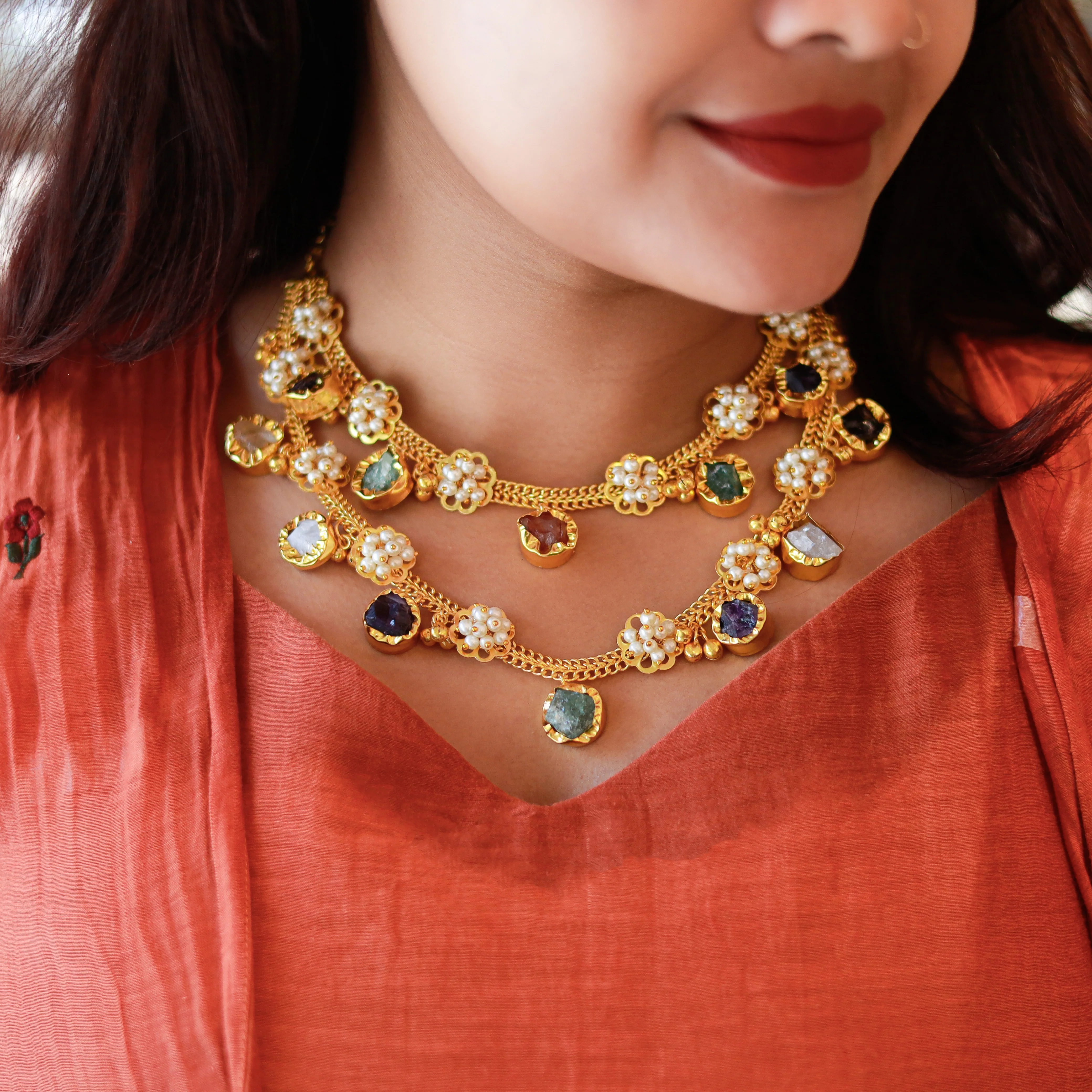 2 Layer Chiara Raw Stone Ghungroo Neckpiece - Image 7