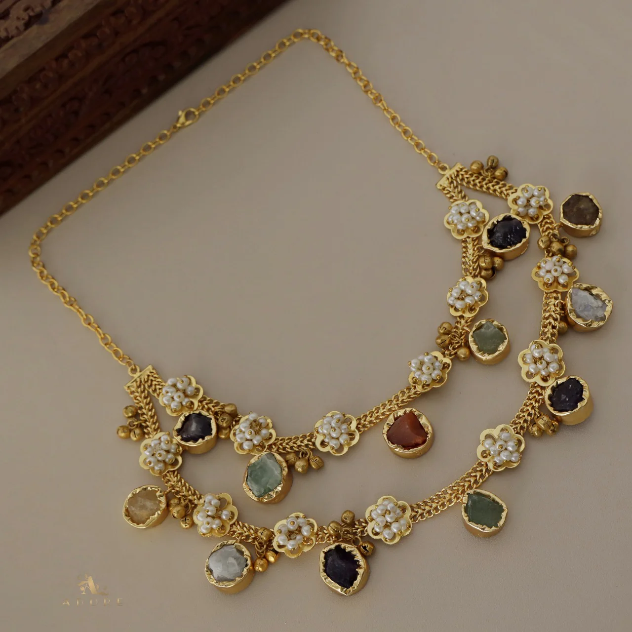 2 Layer Chiara Raw Stone Ghungroo Neckpiece - Image 8