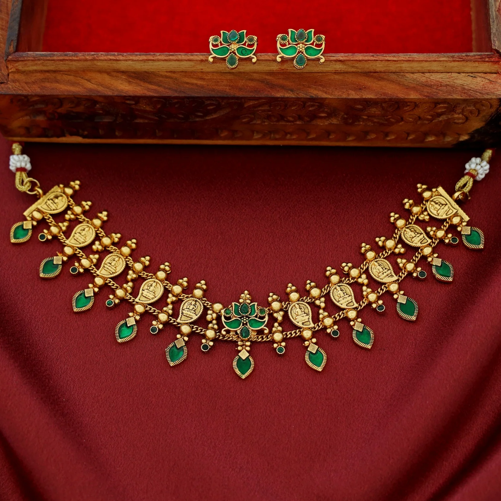 Vishaka 2 Layer Mango Kashi Enamel Palakka Choker With Earring - Image 2