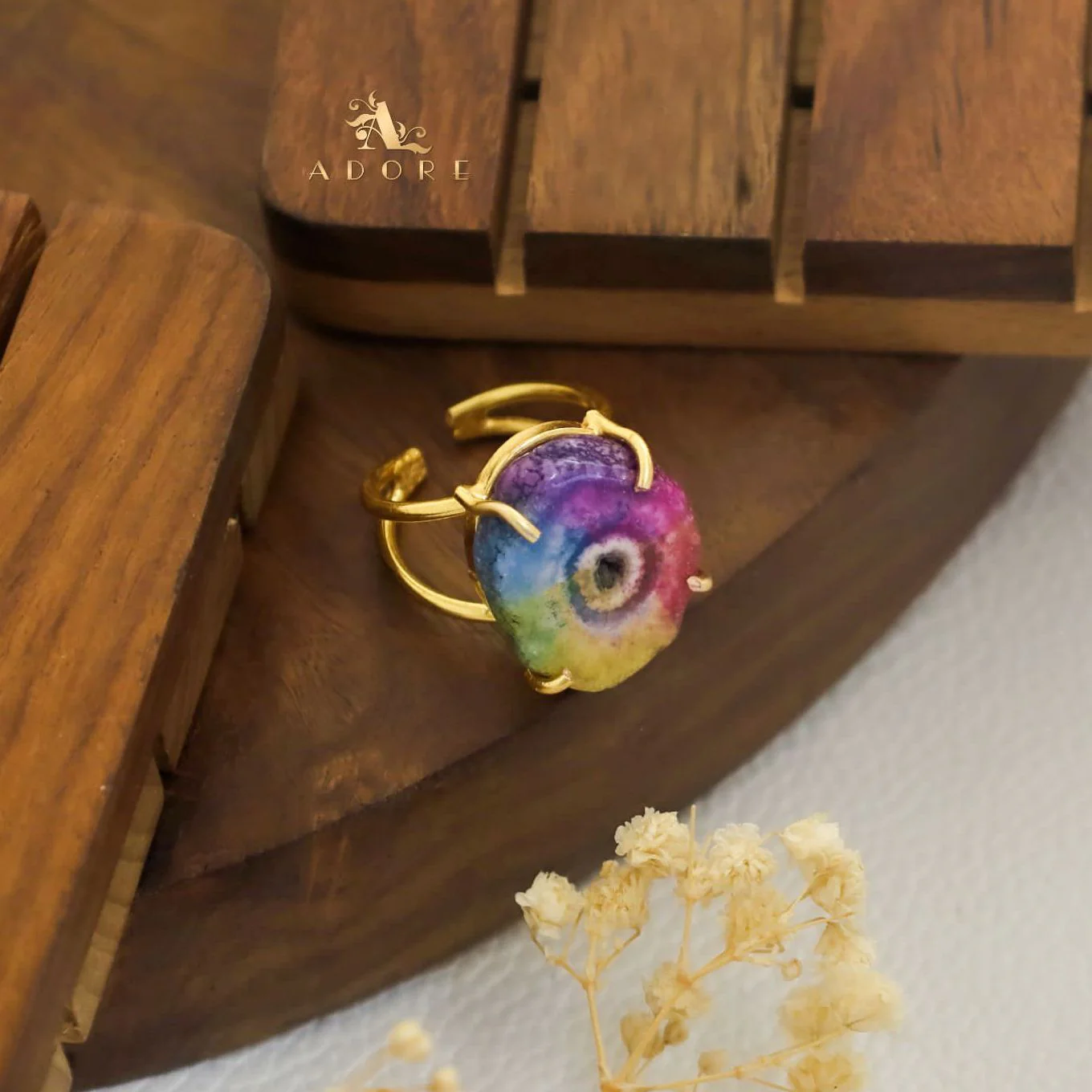 2 Layer Rainbow Agate Ring - Image 2