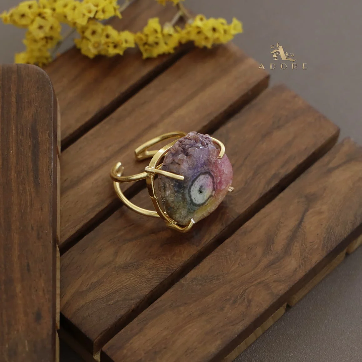 2 Layer Rainbow Agate Ring - Image 3