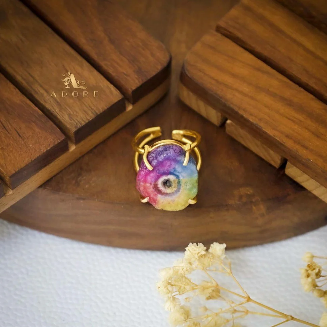 2 Layer Rainbow Agate Ring - Image 4