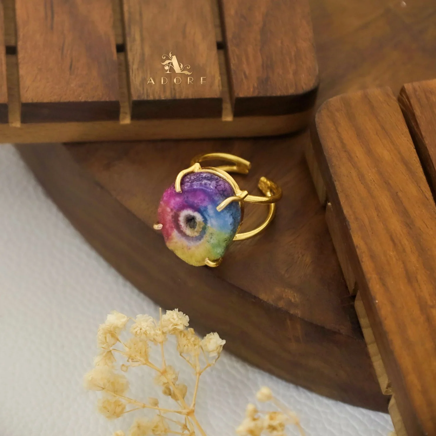 2 Layer Rainbow Agate Ring - Image 5