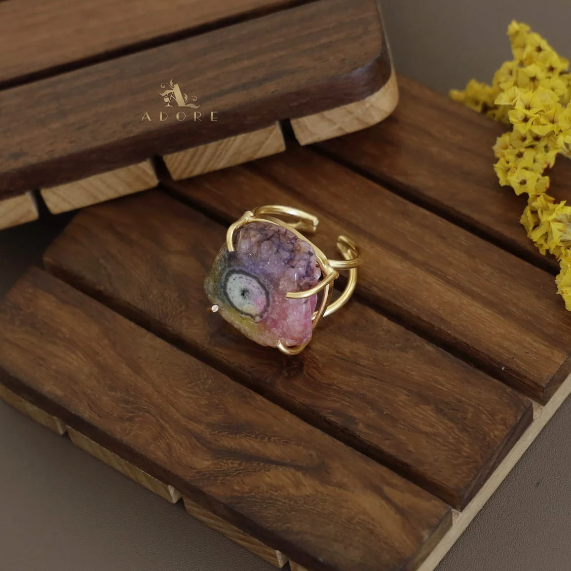 2 Layer Rainbow Agate Ring - Image 6