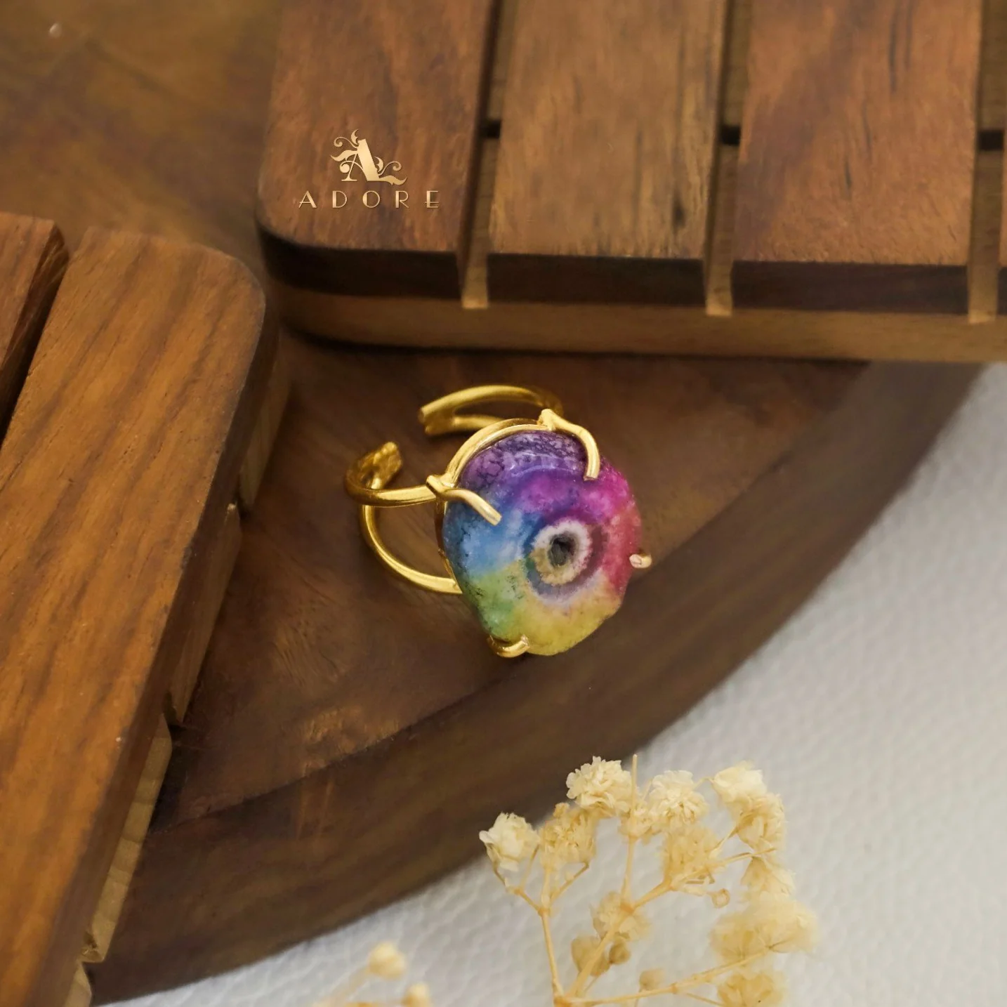 2 Layer Rainbow Agate Ring - Image 7