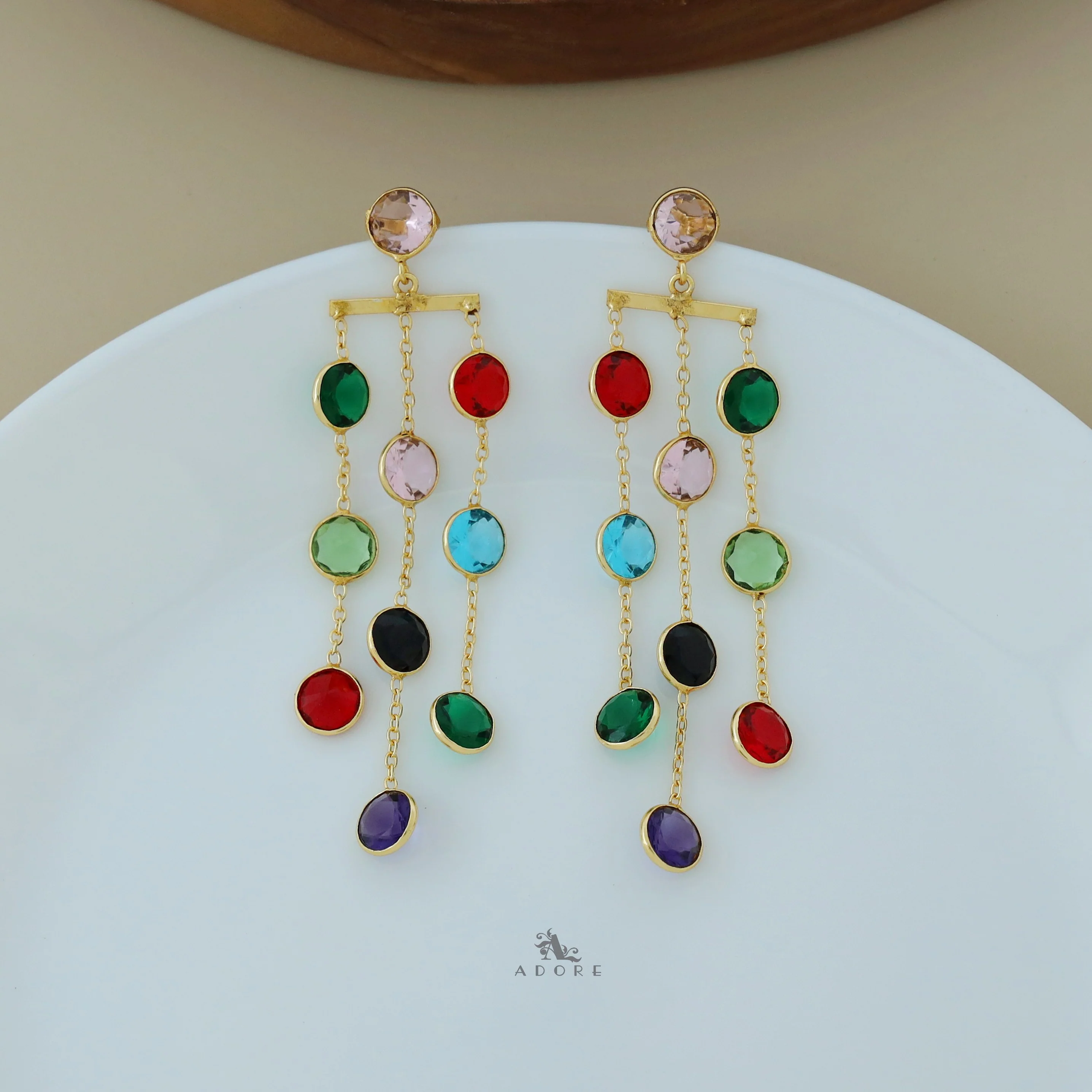Elowyn 3 Layer Glossy Round Tassel Earring - Image 2