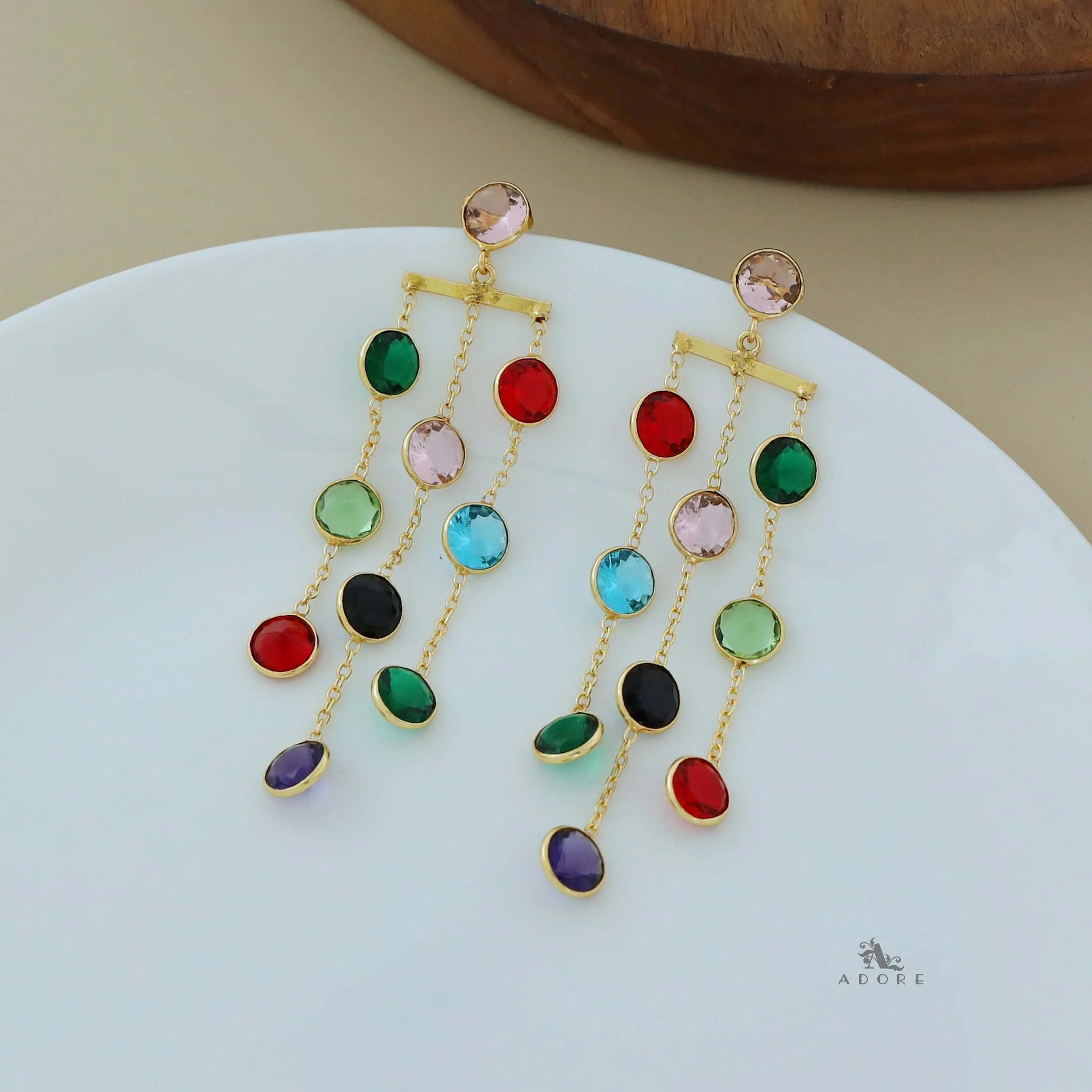 Elowyn 3 Layer Glossy Round Tassel Earring - Image 3