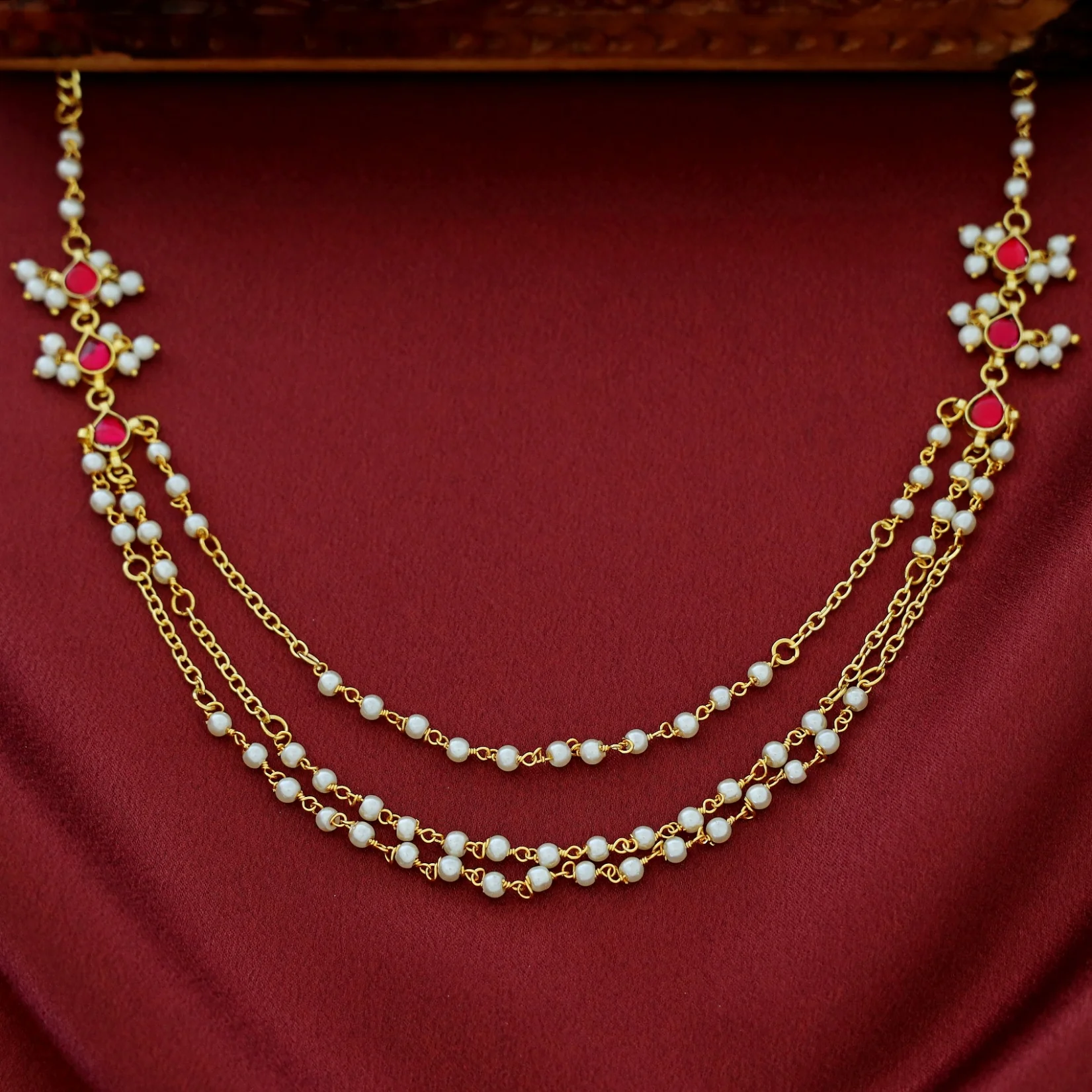 Sarika 3 Layer Pearl Drop Neckpiece - Image 2