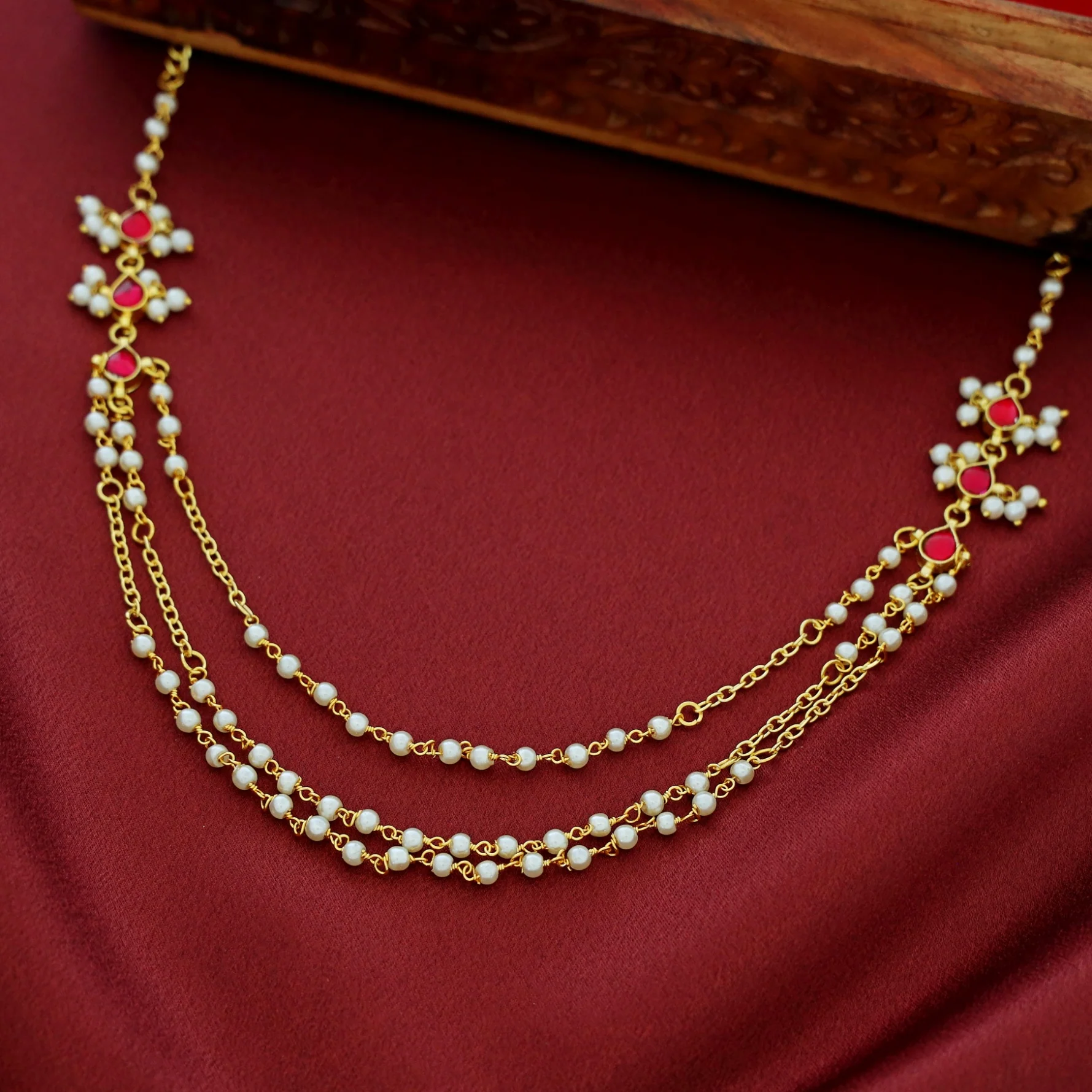 Sarika 3 Layer Pearl Drop Neckpiece - Image 3