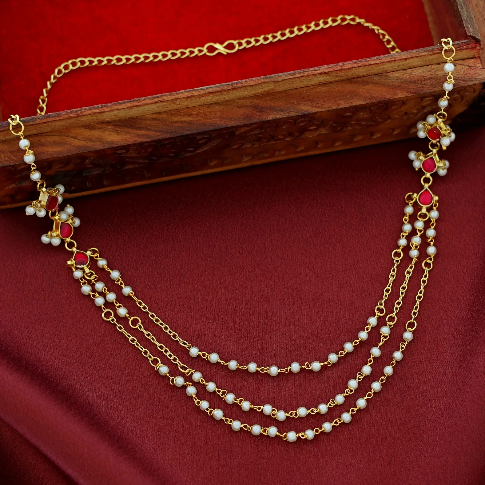 Sarika 3 Layer Pearl Drop Neckpiece - Image 4