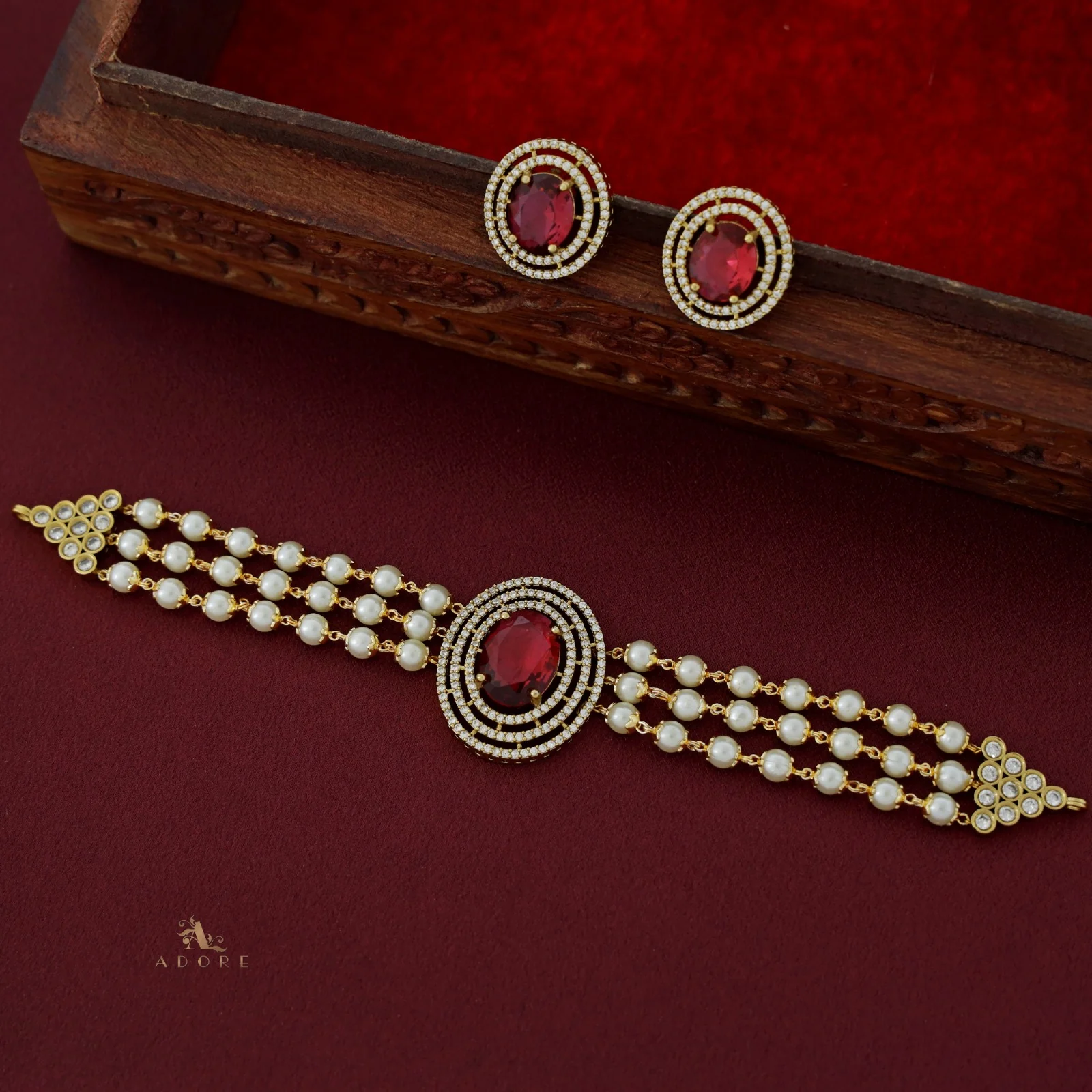 3 Layer Premium Stone Choker with Earring - Image 2
