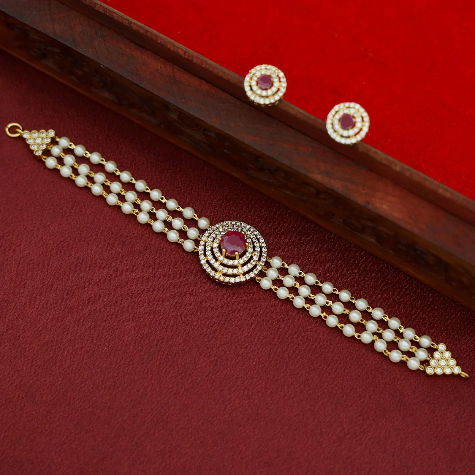 3 Layer Premium Stone Choker with Earring - Image 3