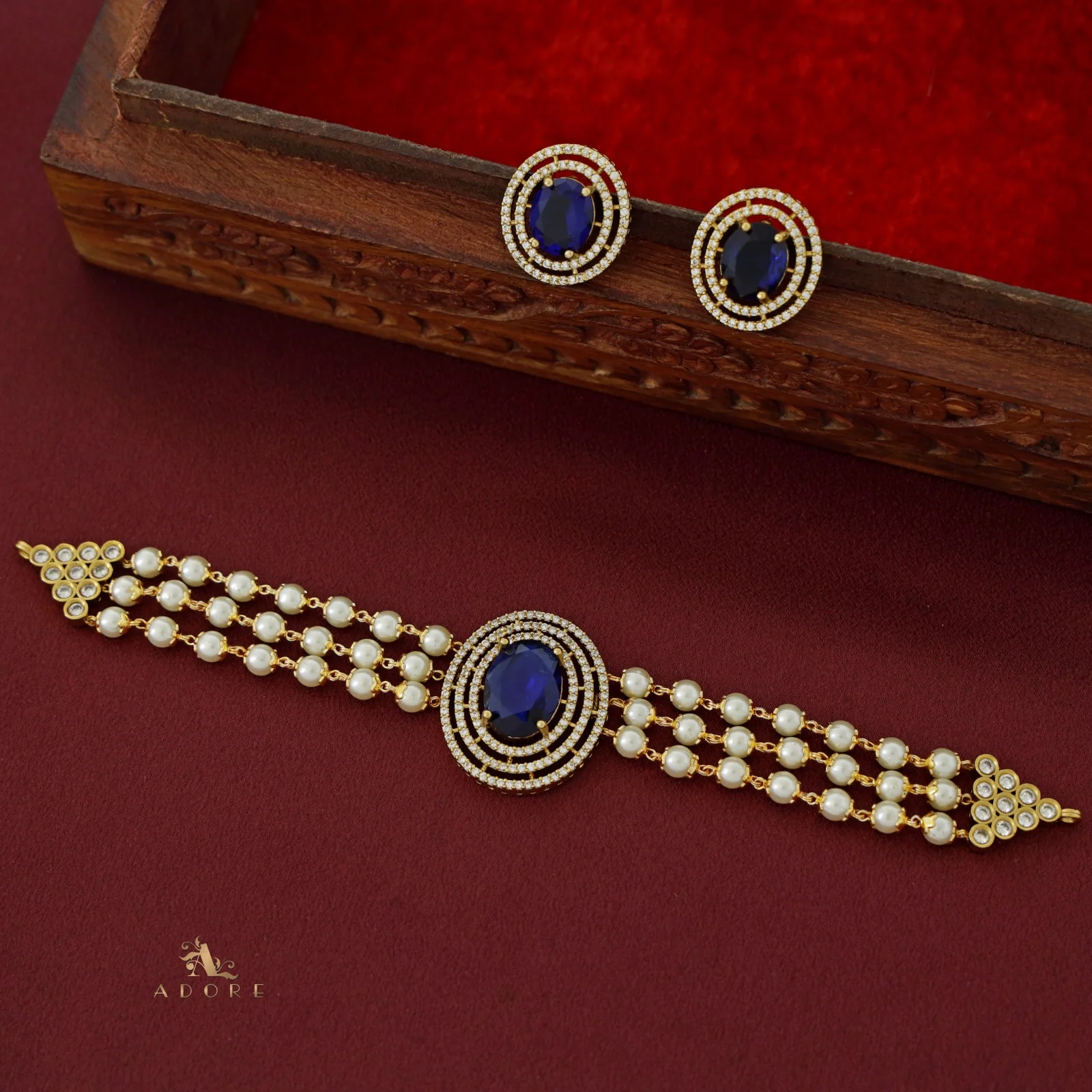 3 Layer Premium Stone Choker with Earring - Image 4