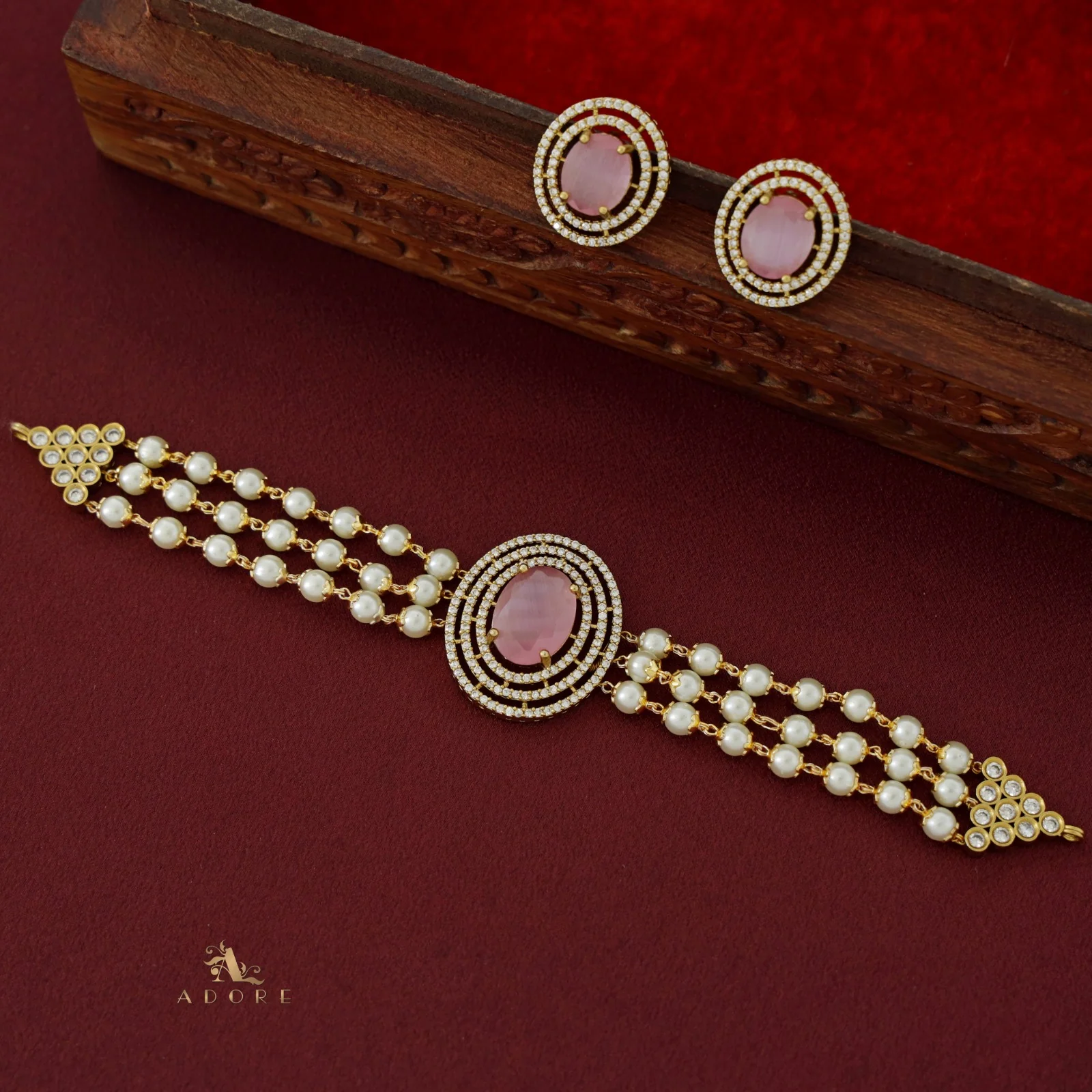 3 Layer Premium Stone Choker with Earring - Image 6