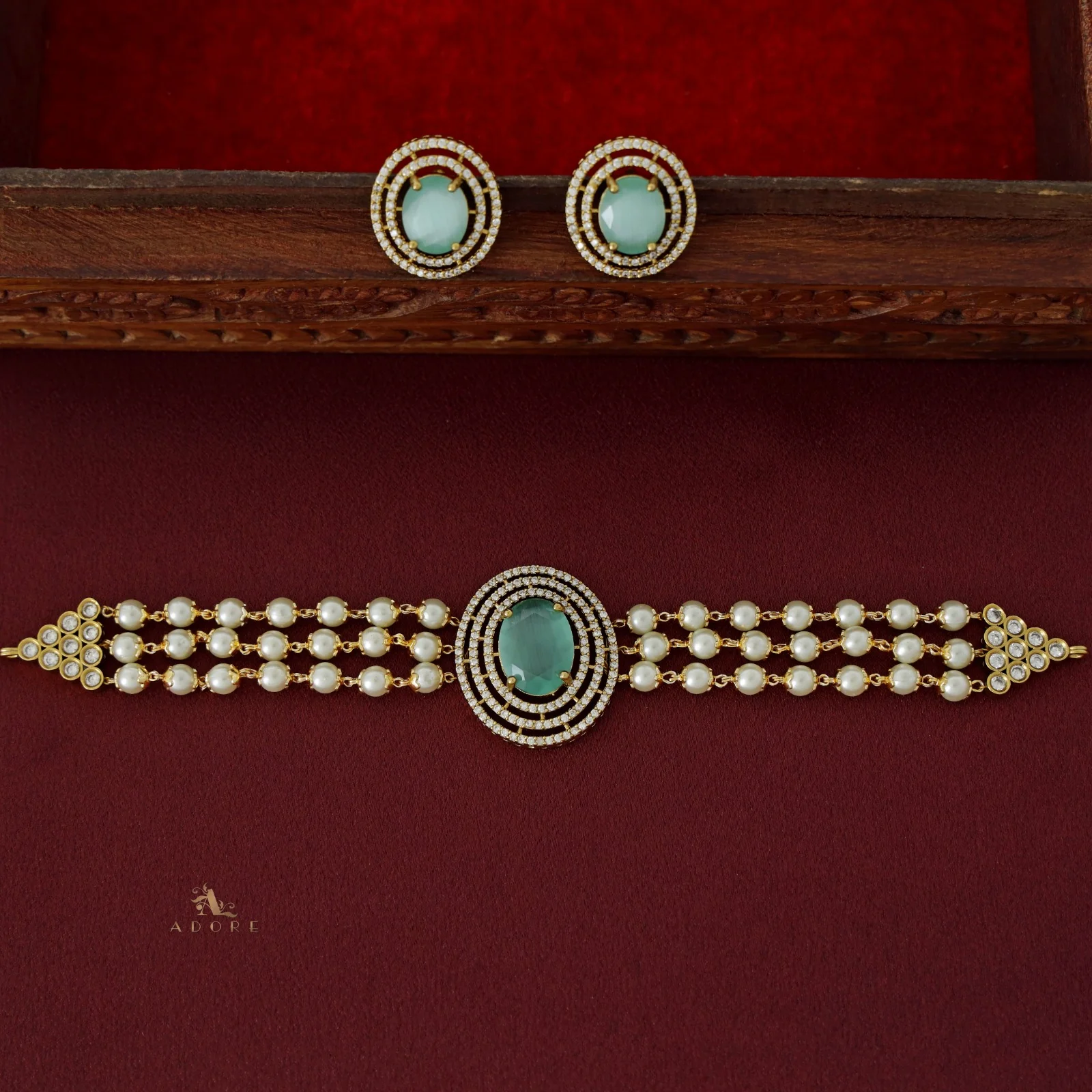 3 Layer Premium Stone Choker with Earring - Image 7