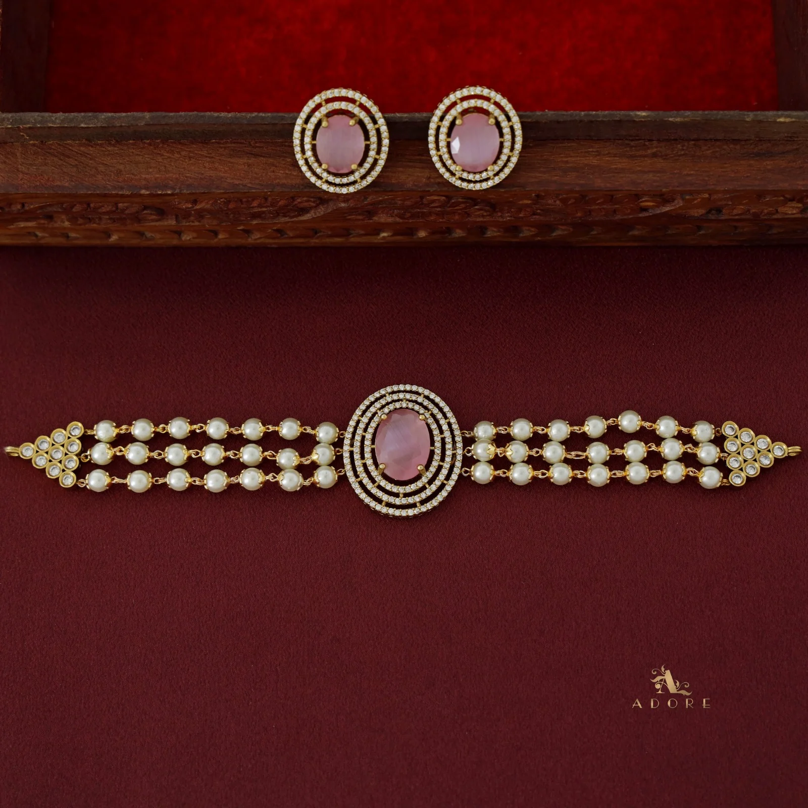 3 Layer Premium Stone Choker with Earring - Image 8