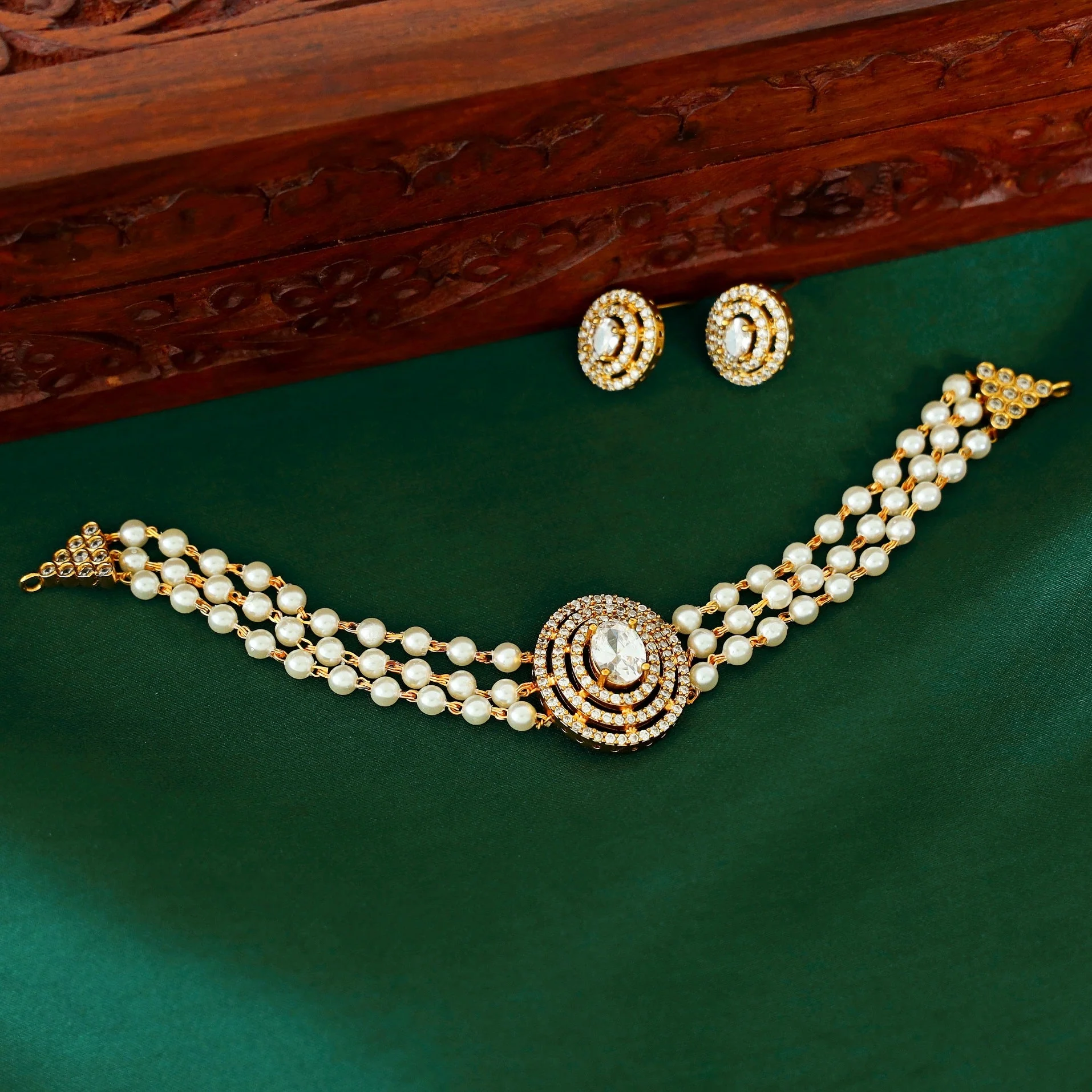 3 Layer Premium Stone Choker with Earring - Image 9