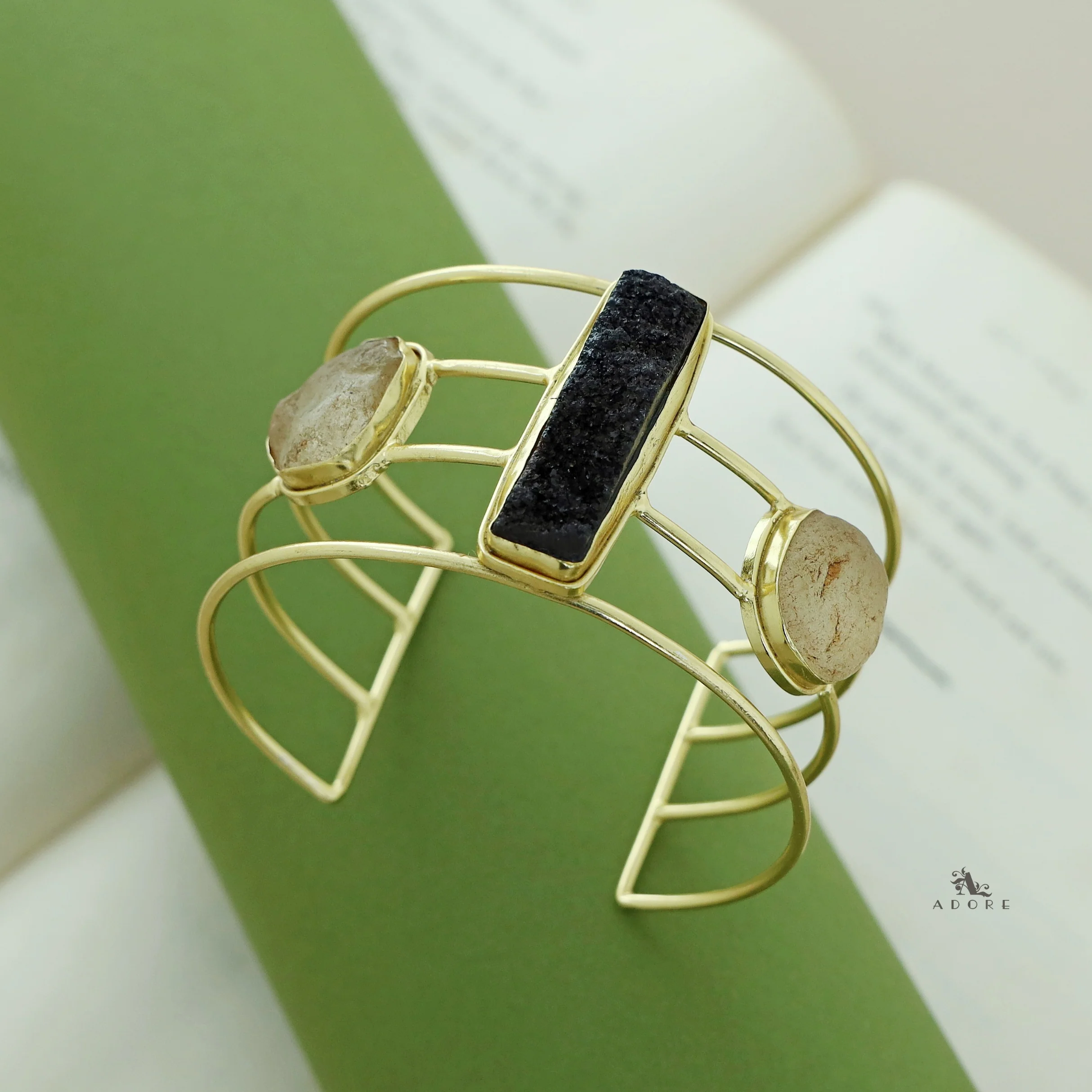 Golden 4 Layer Druzy + Raw Stone Bangle - Image 13