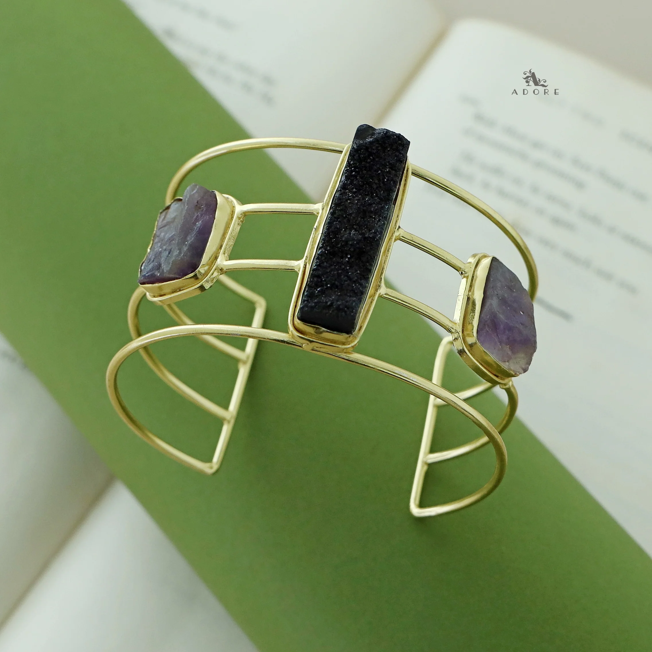 Golden 4 Layer Druzy + Raw Stone Bangle - Image 2