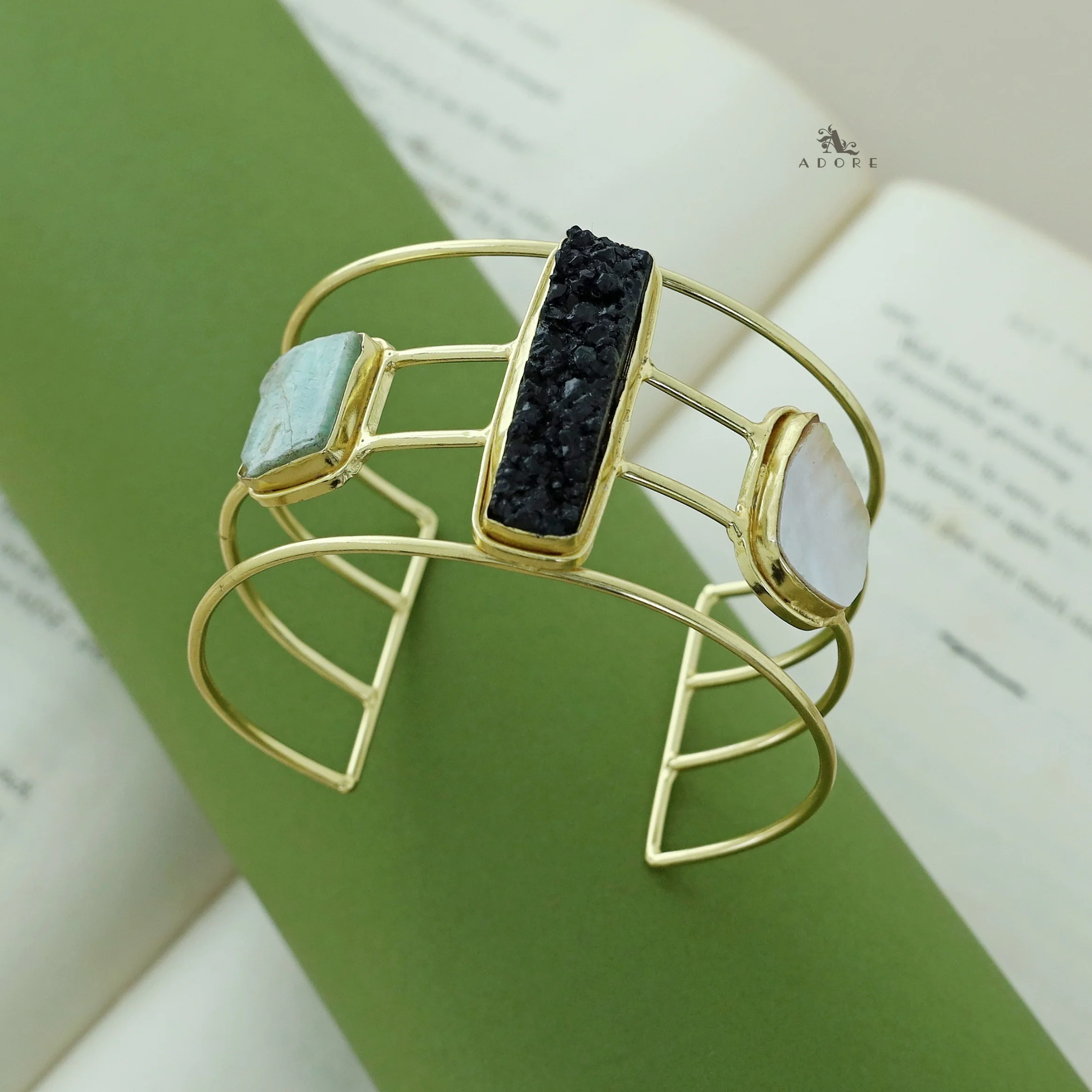 Golden 4 Layer Druzy + Raw Stone Bangle - Image 3