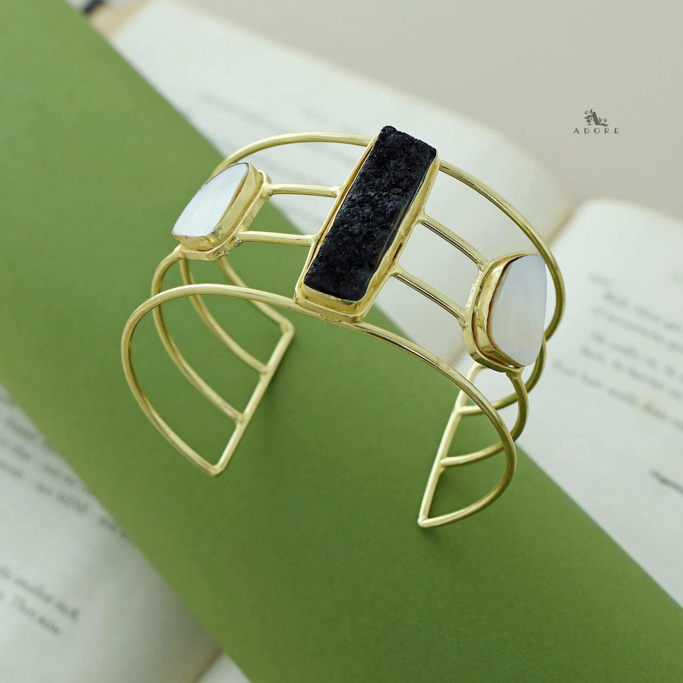 Golden 4 Layer Druzy + Raw Stone Bangle - Image 5