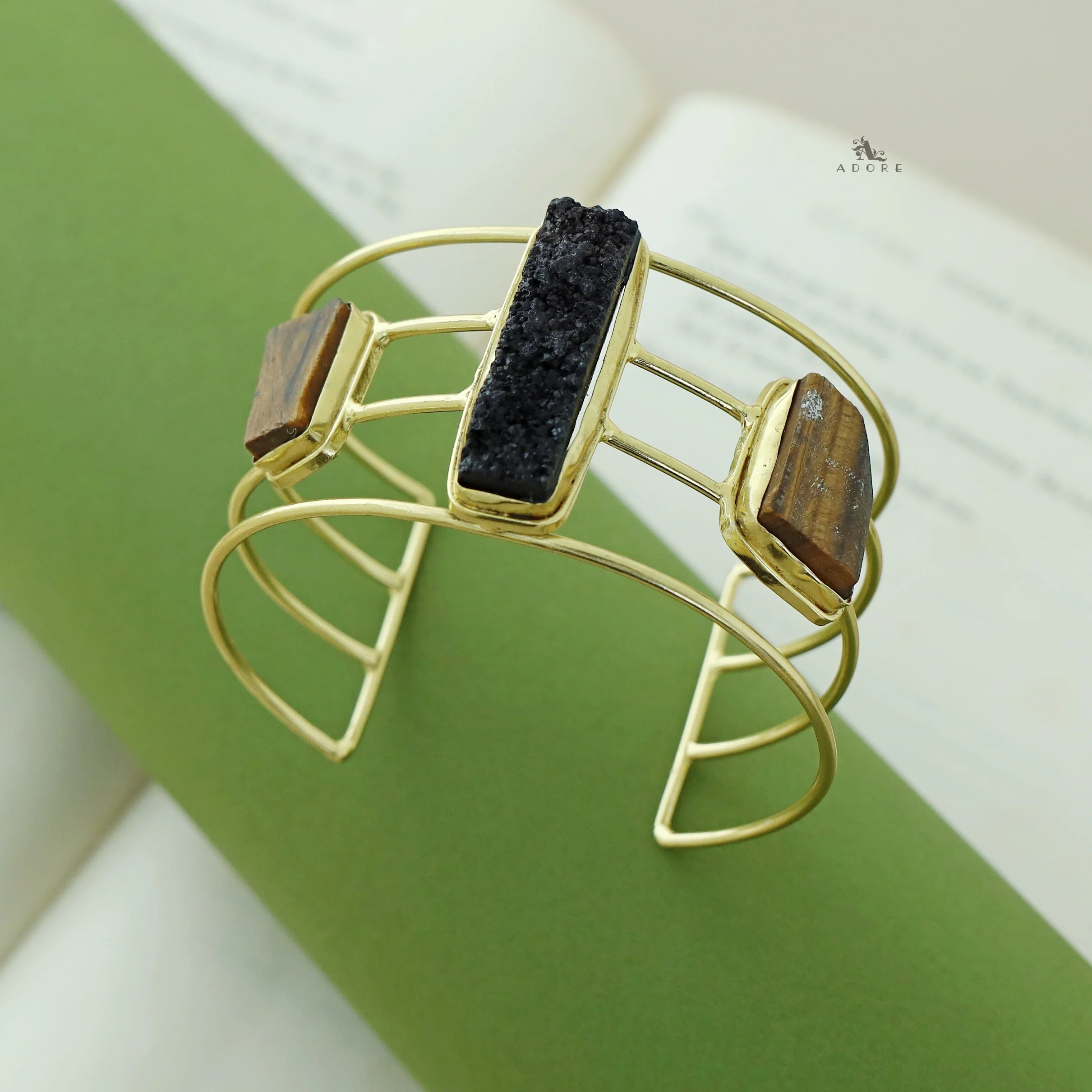 Golden 4 Layer Druzy + Raw Stone Bangle - Image 6