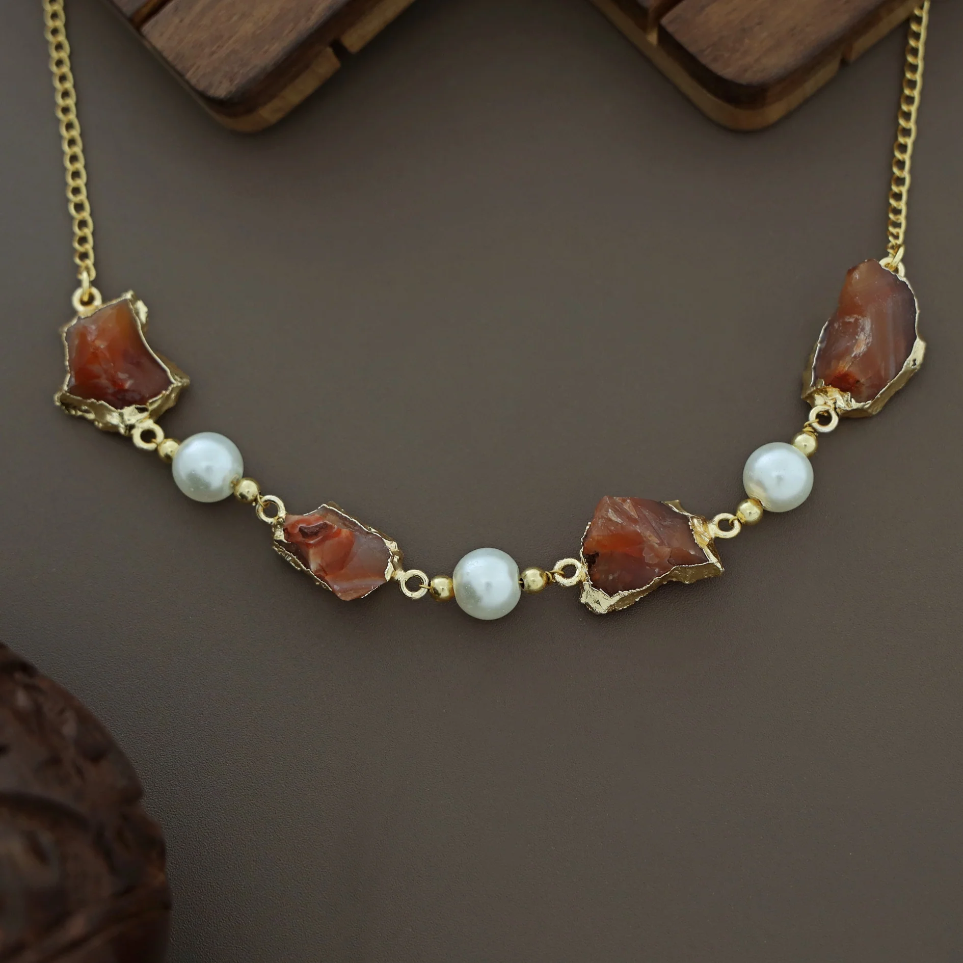 Electro Plated Raw Stone + Pearl Short Neckpiece/Choker - Image 2