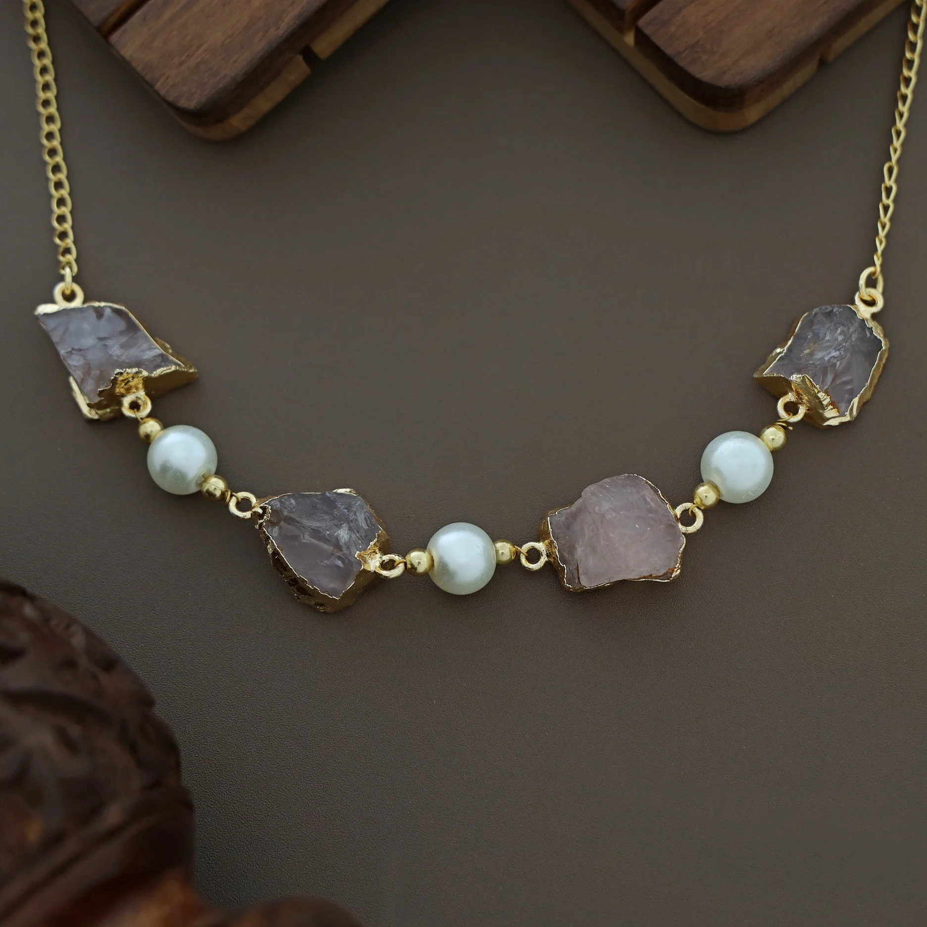 Electro Plated Raw Stone + Pearl Short Neckpiece/Choker - Image 4