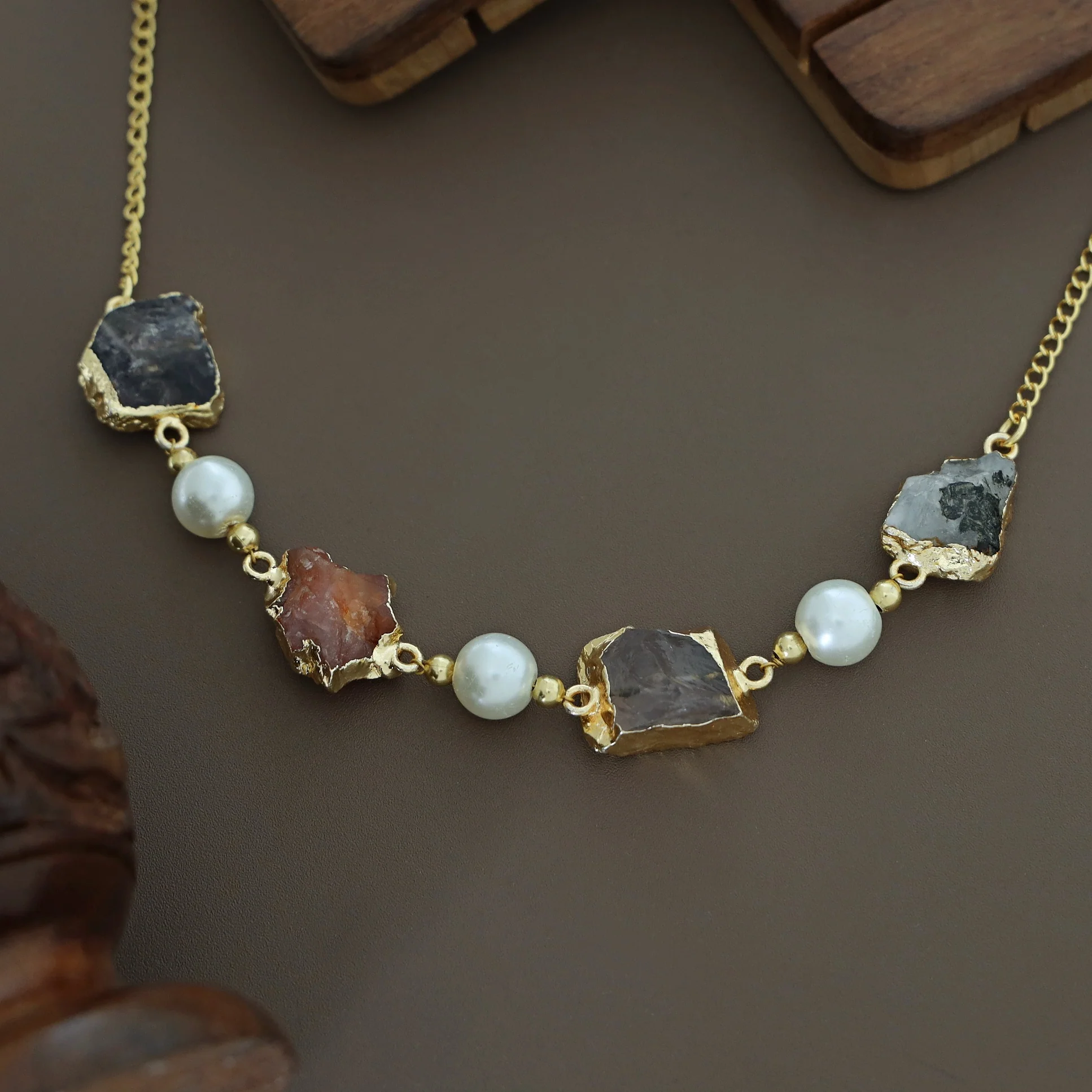 Electro Plated Raw Stone + Pearl Short Neckpiece/Choker - Image 6