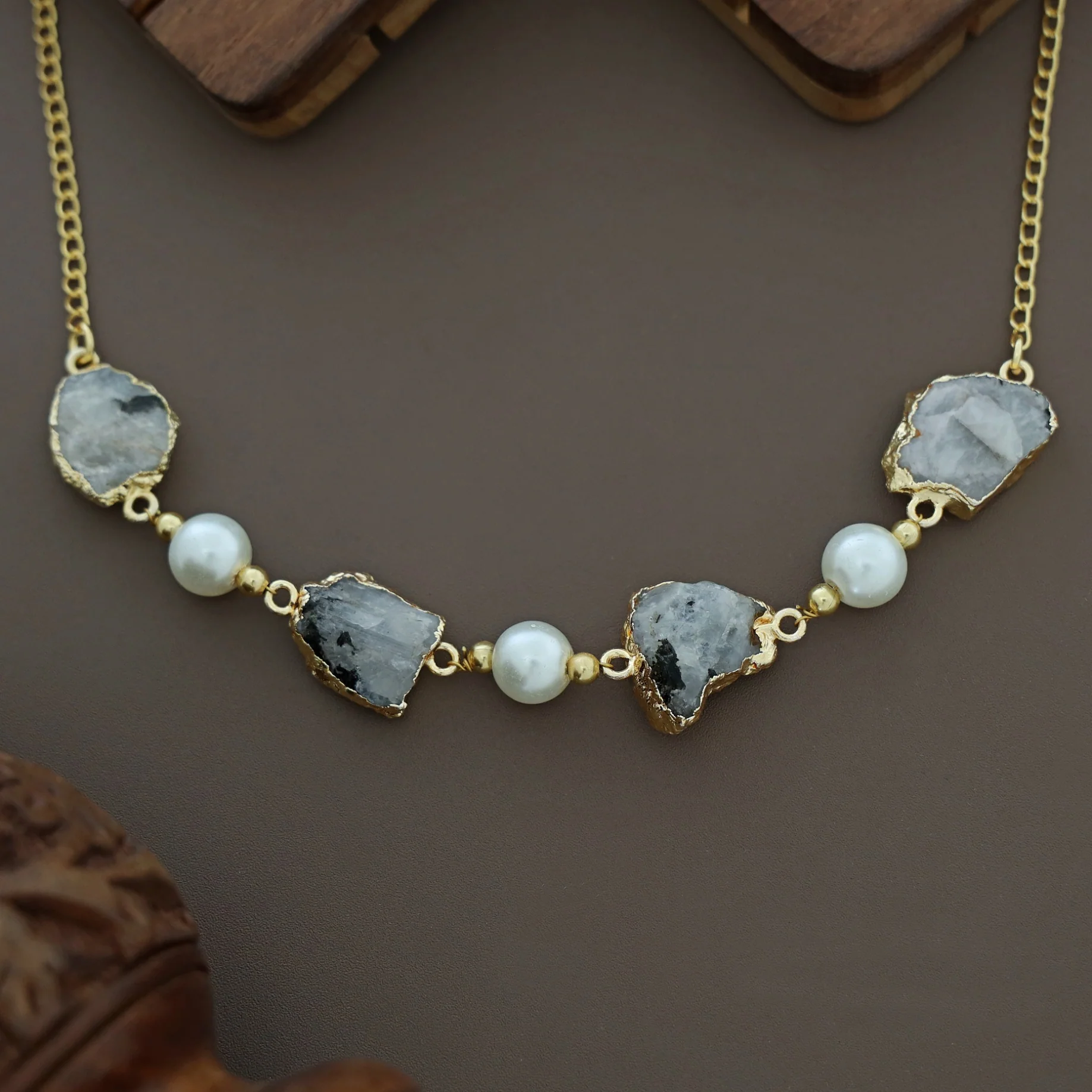 Electro Plated Raw Stone + Pearl Short Neckpiece/Choker - Image 8