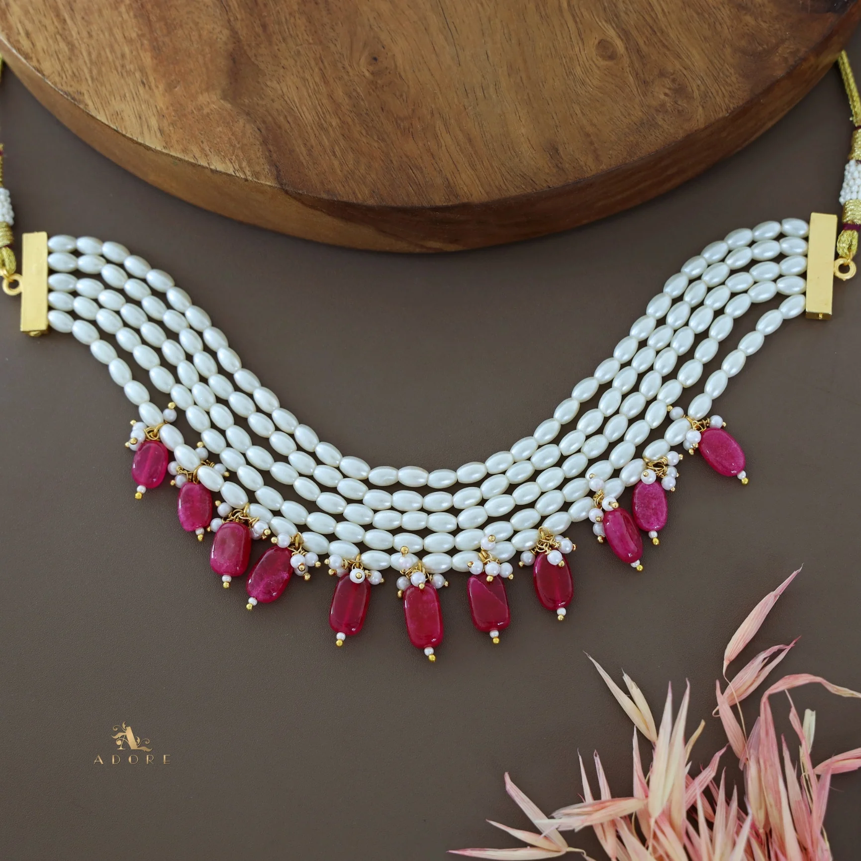 5 Layer Rice Pearl Beaded Choker - Image 5