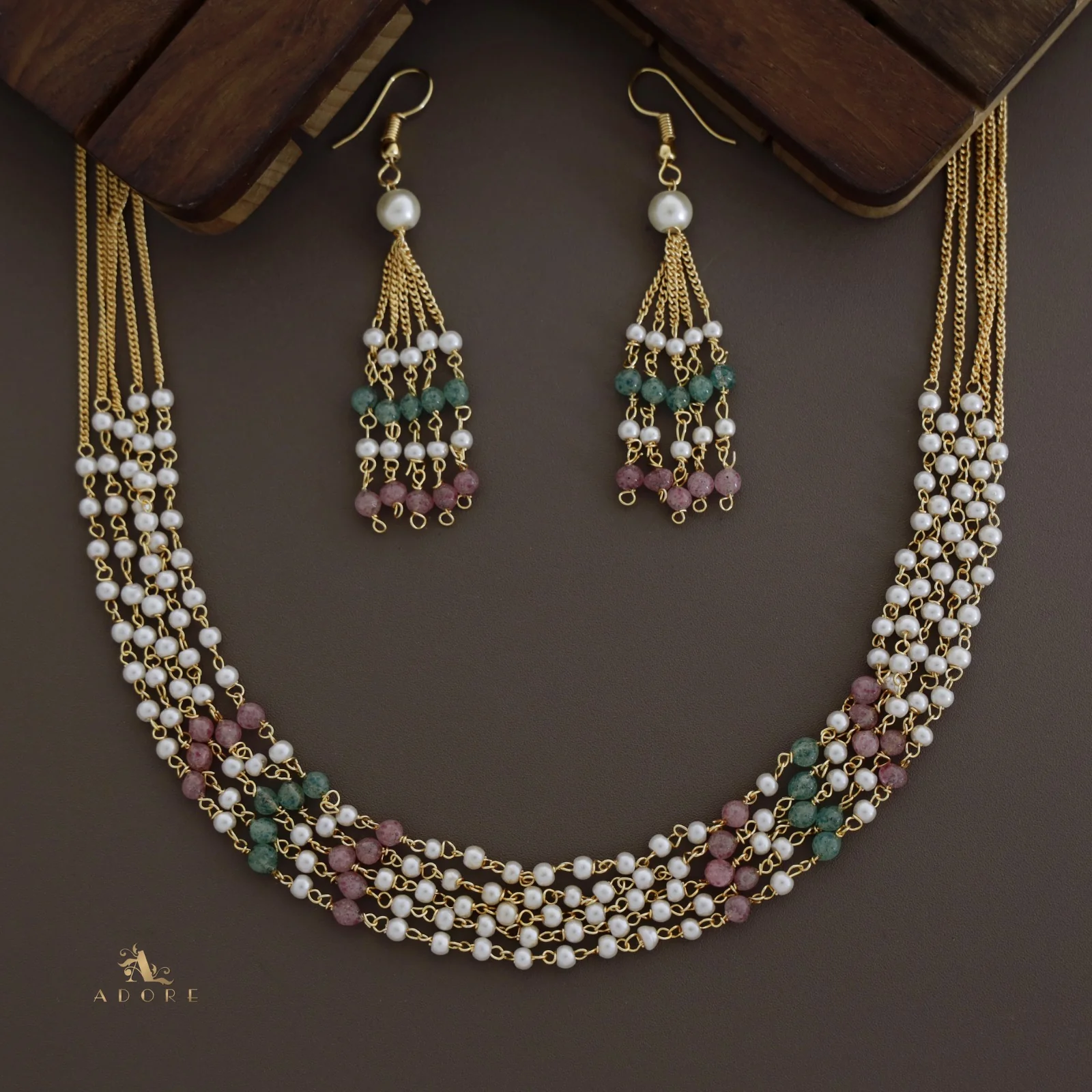 5 Layer Tenille Pearl Neckpiece With Drop - Image 2