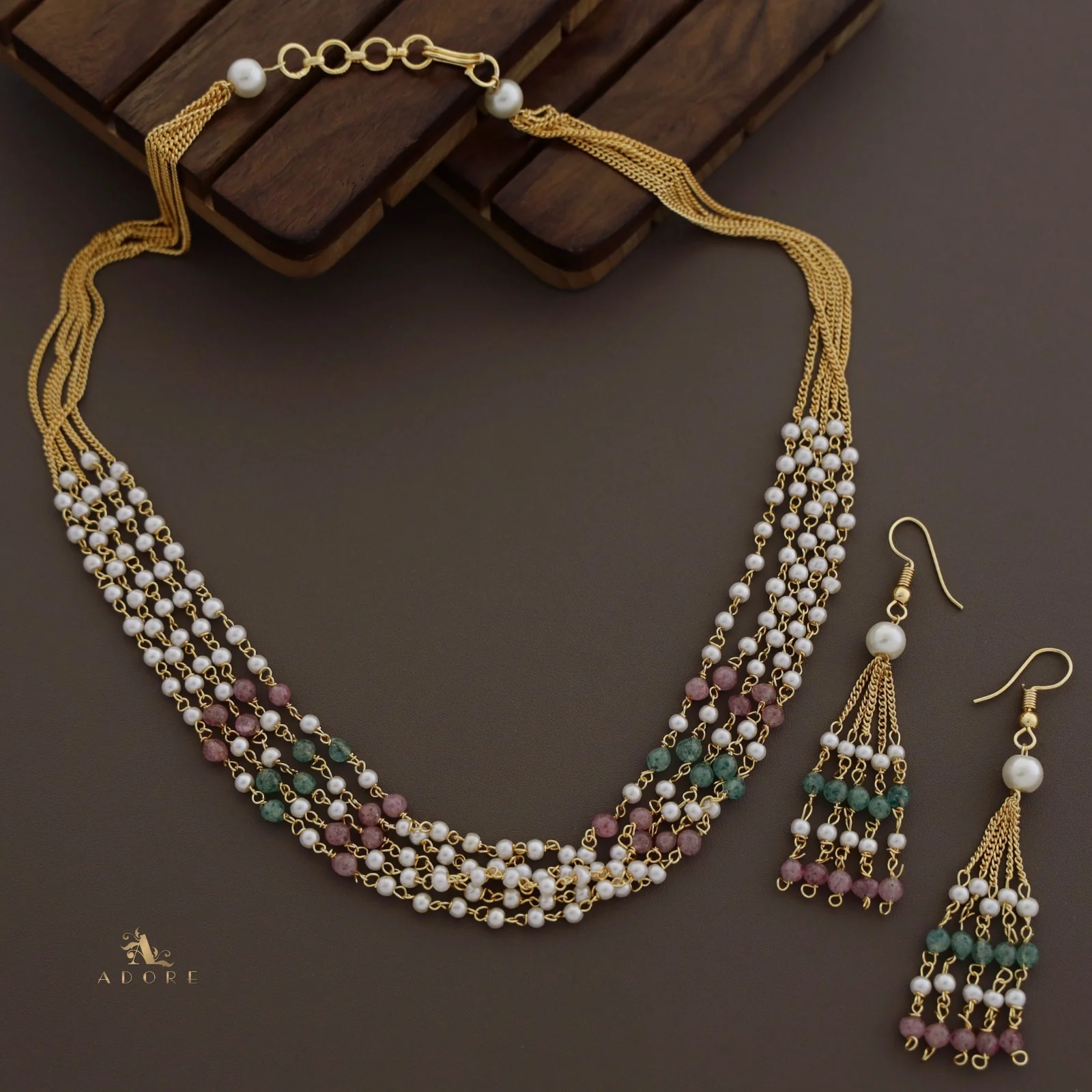 5 Layer Tenille Pearl Neckpiece With Drop - Image 8