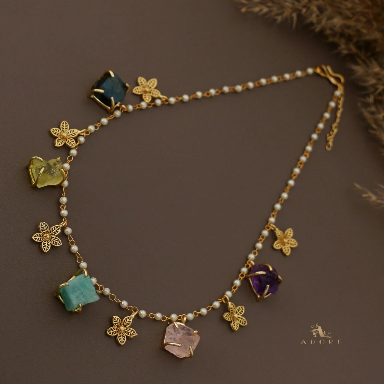 5 Raw Stone + Flower Carly Pearl Neckpiece - Image 5