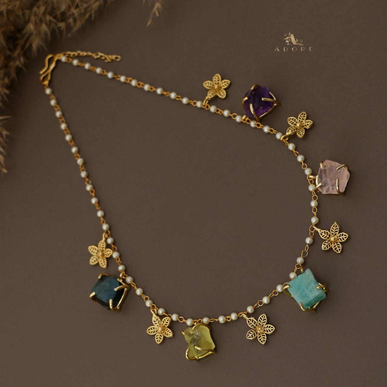 5 Raw Stone + Flower Carly Pearl Neckpiece - Image 6