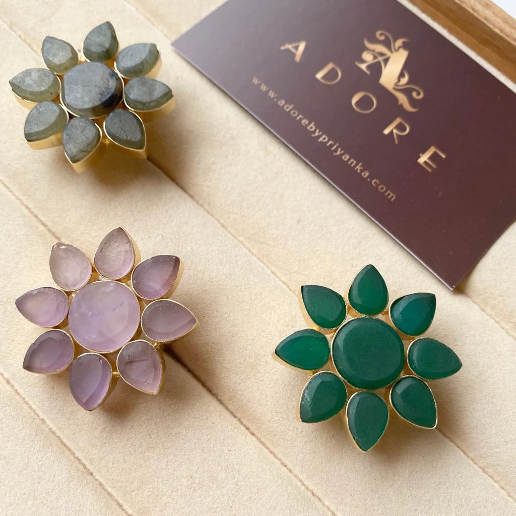 8 Petal Raw Stone Ring (Colour Option) - Image 11