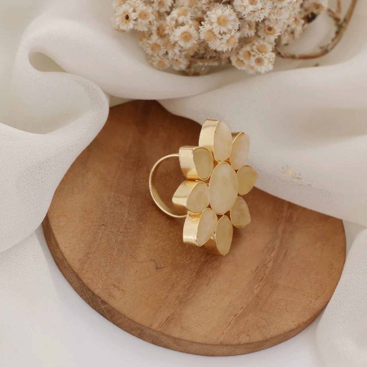 8 Petal Raw Stone Ring (Colour Option) - Image 12
