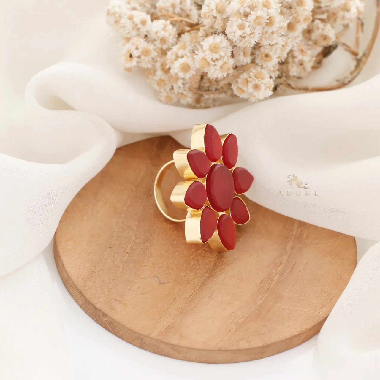 8 Petal Raw Stone Ring (Colour Option) - Image 15