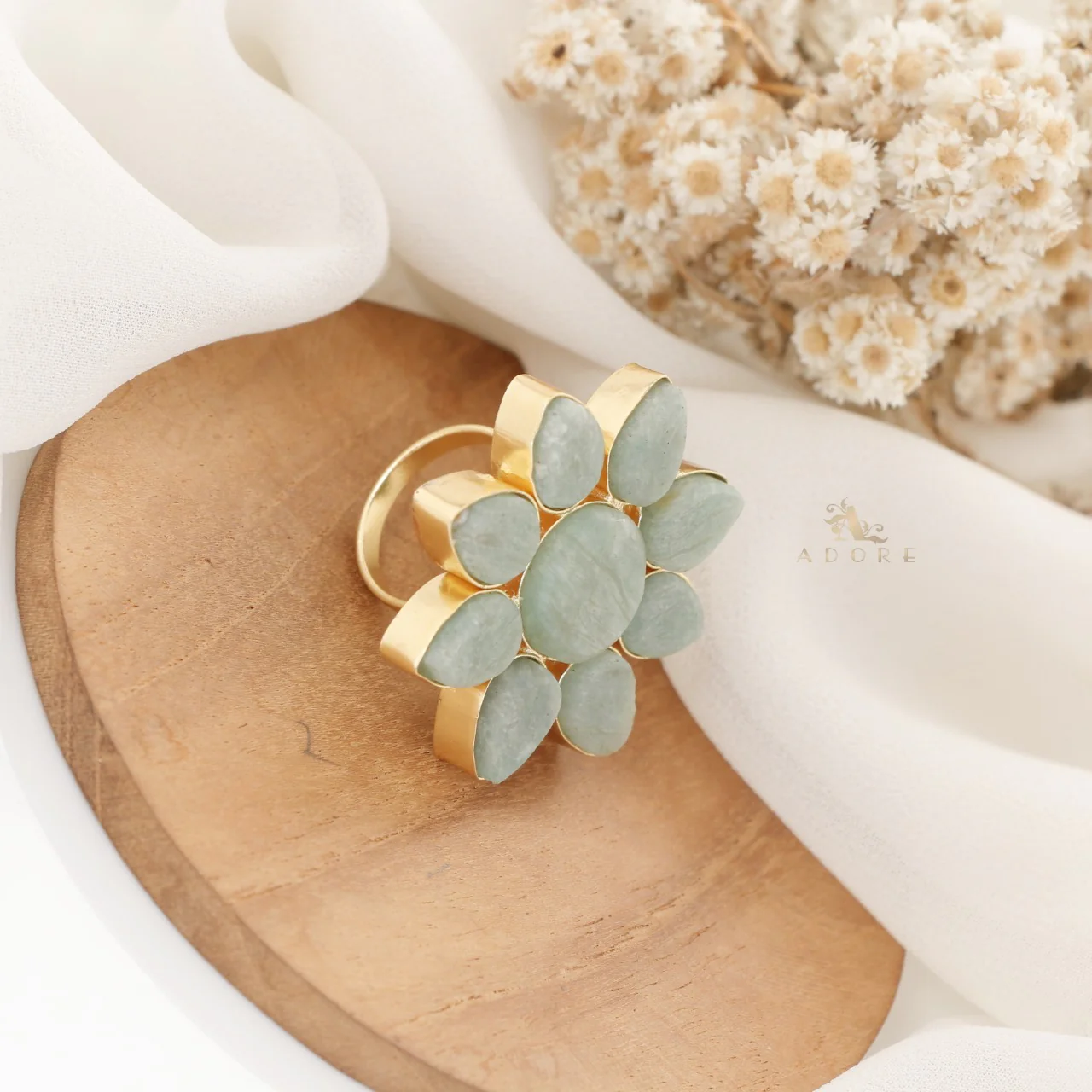 8 Petal Raw Stone Ring (Colour Option) - Image 16