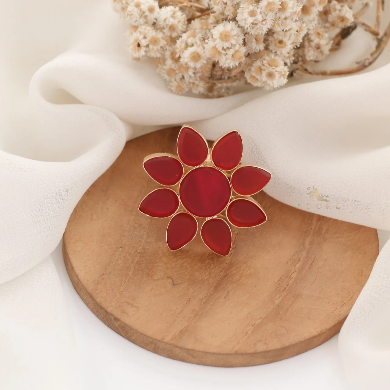 8 Petal Raw Stone Ring (Colour Option) - Image 2