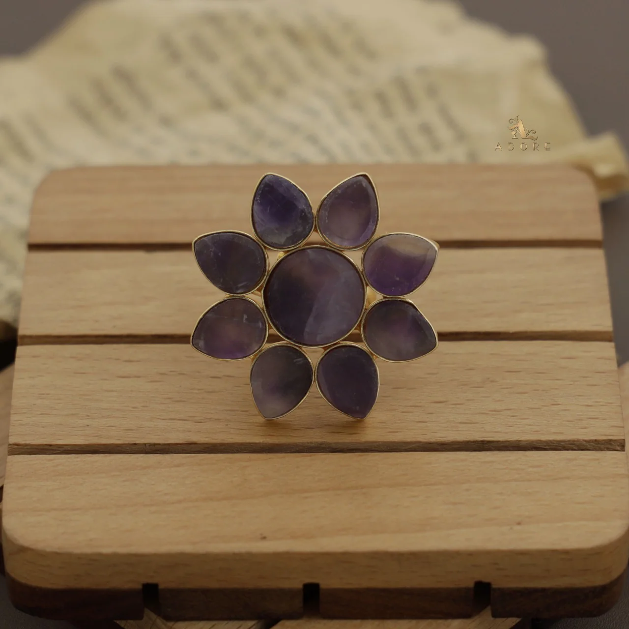 8 Petal Raw Stone Ring (Colour Option) - Image 23