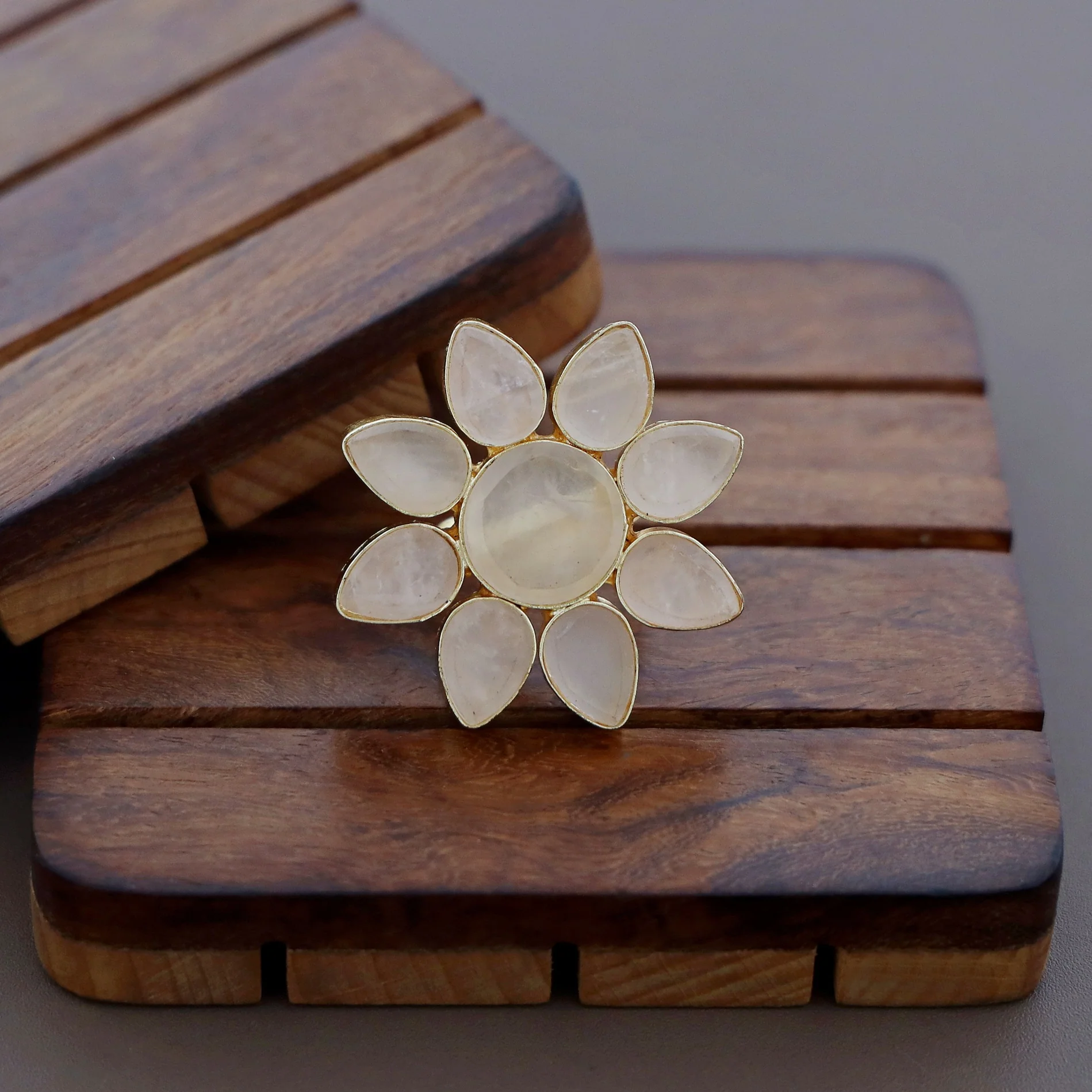 8 Petal Raw Stone Ring (Colour Option) - Image 24
