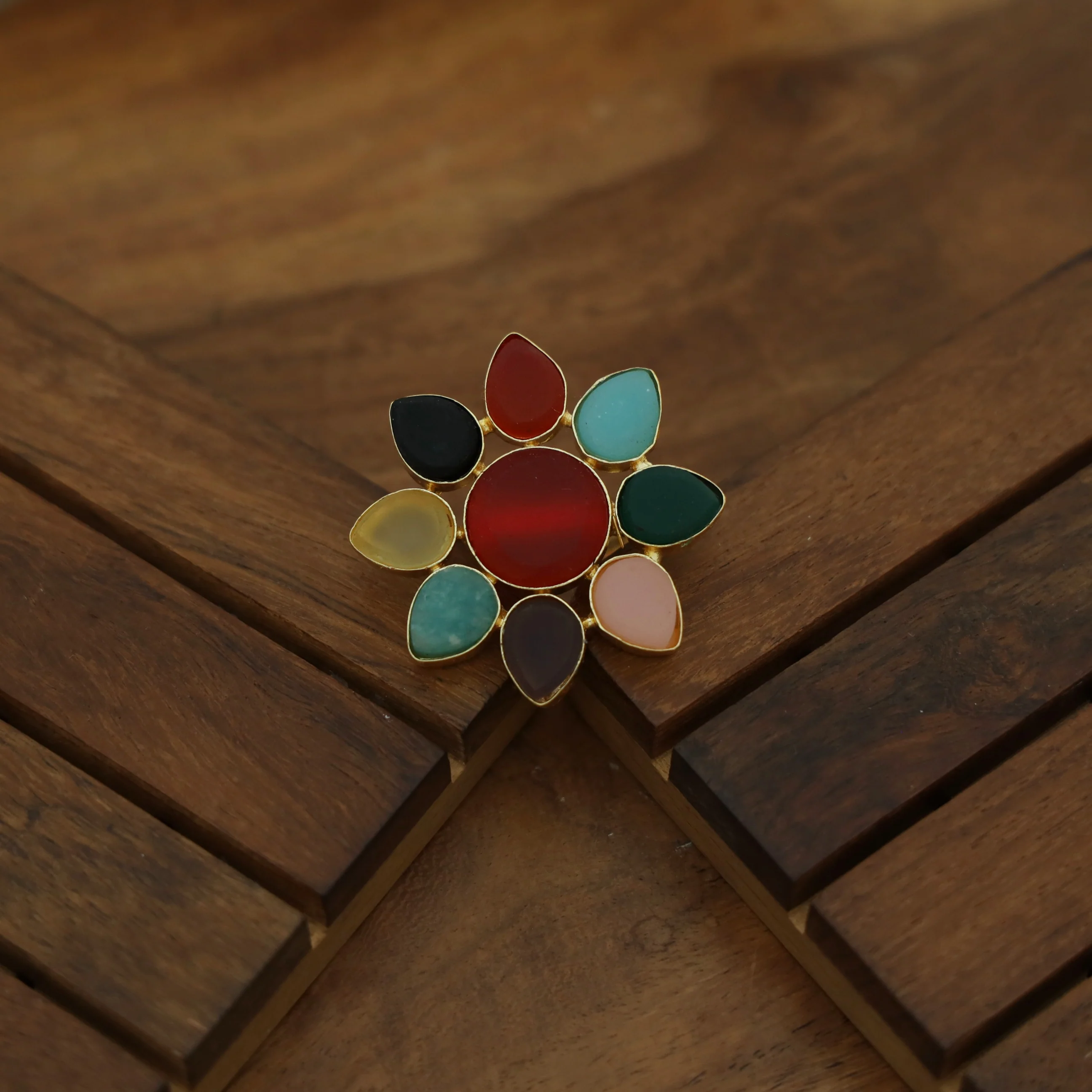 8 Petal Raw Stone Ring (Colour Option) - Image 25