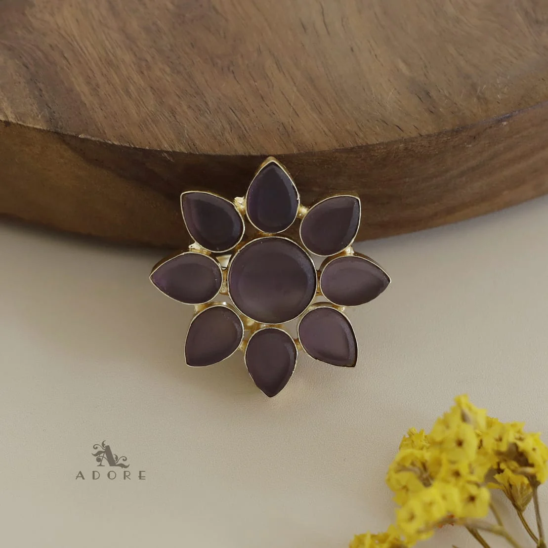8 Petal Raw Stone Ring (Colour Option) - Image 35