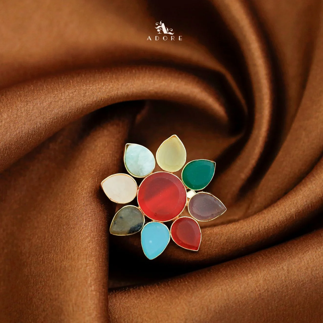 8 Petal Raw Stone Ring (Colour Option) - Image 36